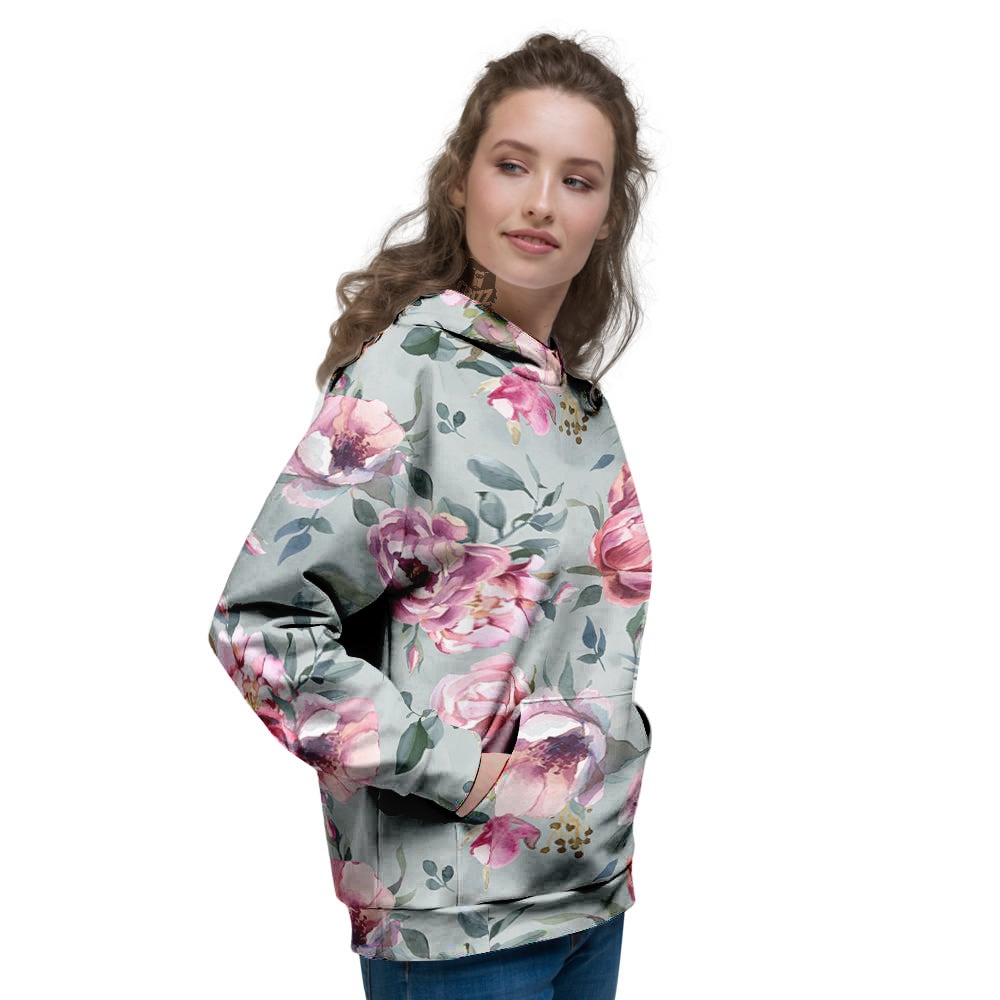 Peony Floral Pink Vintage Print Pattern Women's Hoodie-grizzshop