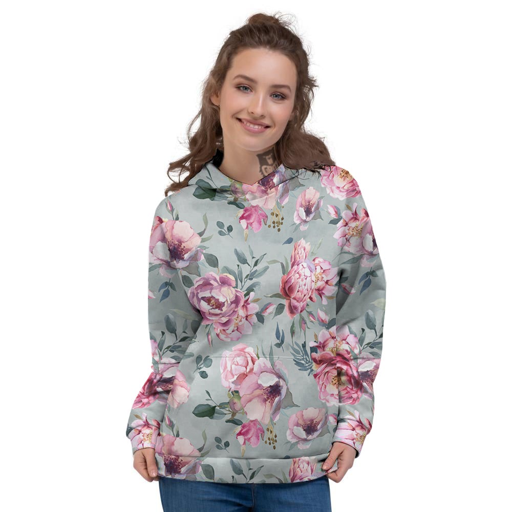 Peony Floral Pink Vintage Print Pattern Women's Hoodie-grizzshop