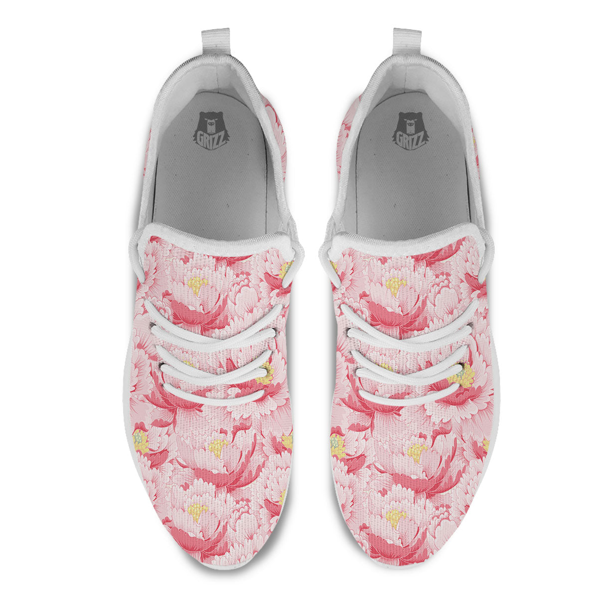 Peony Japanese Print White Athletic Shoes-grizzshop