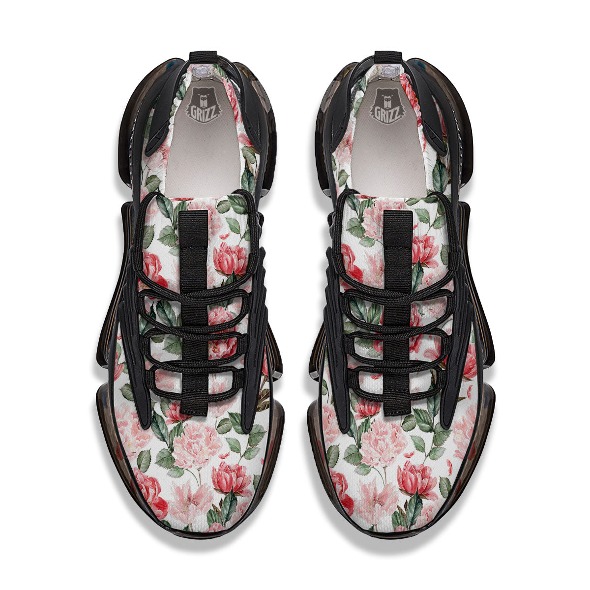 Peony Pink Print Pattern Black Gym Shoes-grizzshop