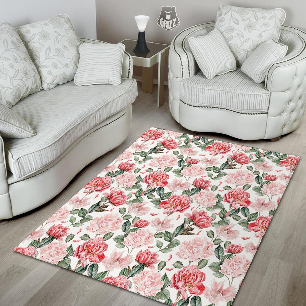 Peony Pink Print Pattern Floor Mat-grizzshop
