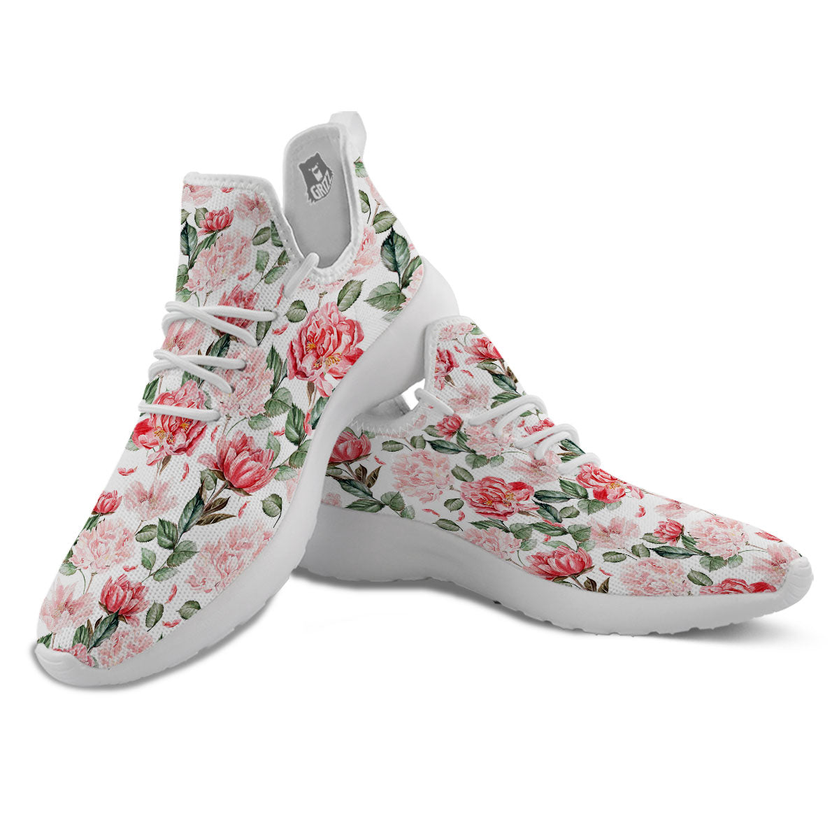 Peony Pink Print Pattern White Athletic Shoes-grizzshop