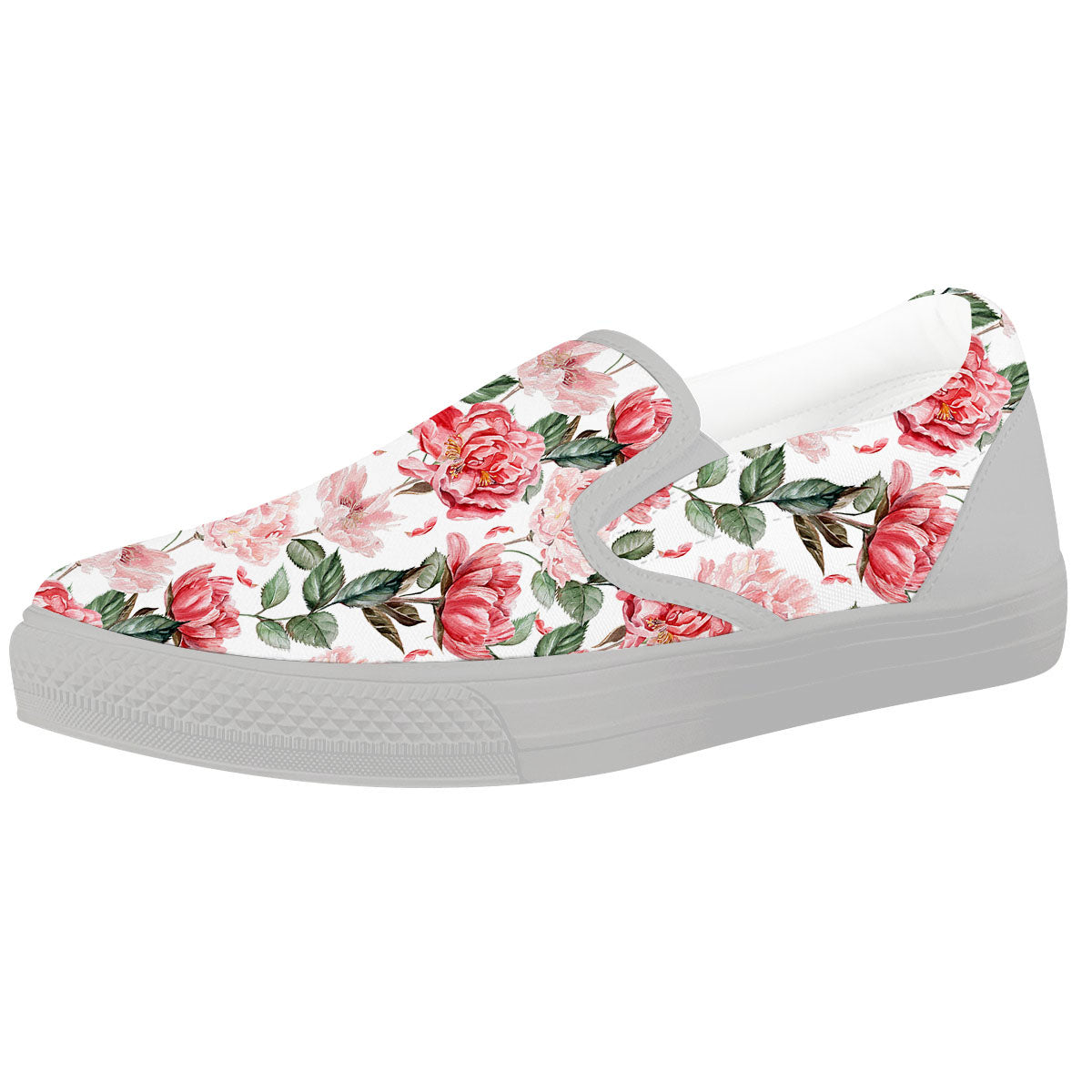 Peony Pink Print Pattern White Slip On Shoes-grizzshop