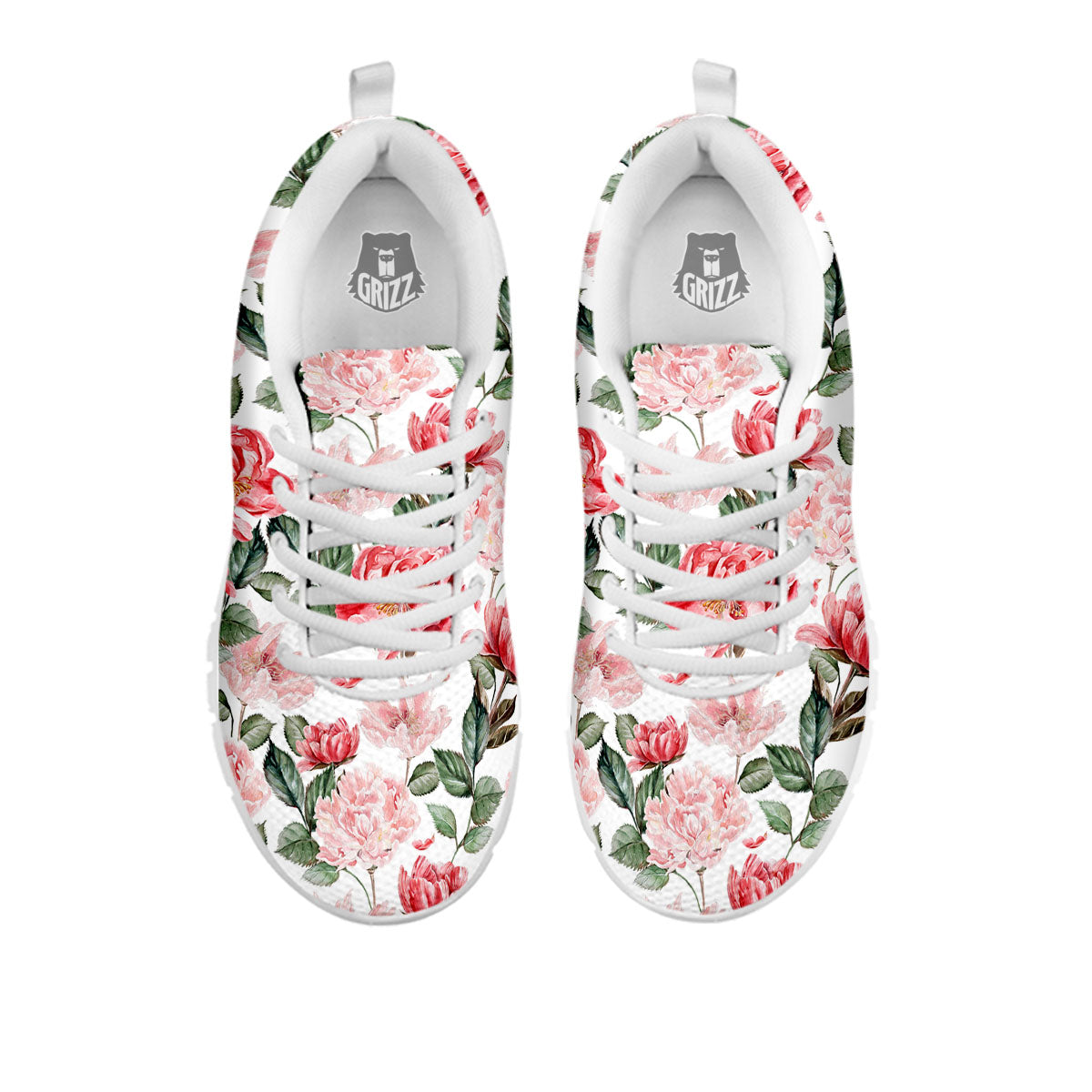 Peony Pink Print Pattern White Sneaker-grizzshop