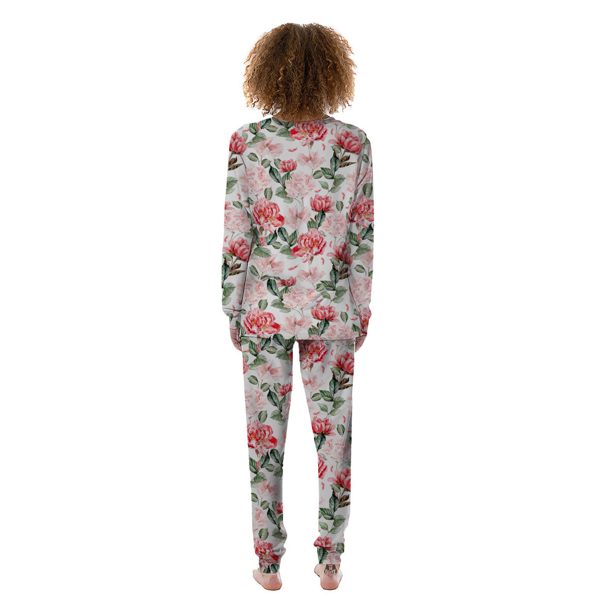 Peony Pink Print Pattern Women's Pajamas-grizzshop