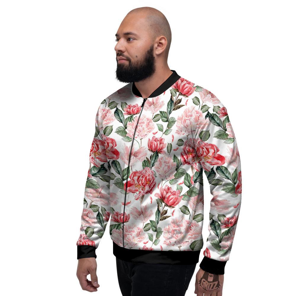 Peony Pink Print Pattern Men's Bomber Jacket-grizzshop