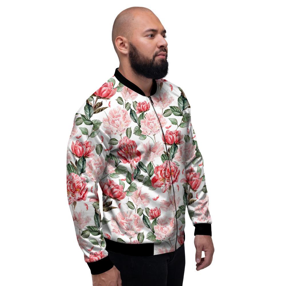 Peony Pink Print Pattern Men's Bomber Jacket-grizzshop