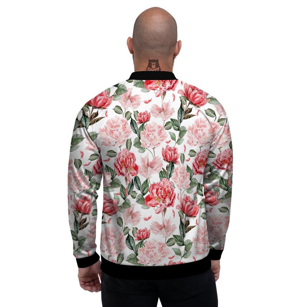 Peony Pink Print Pattern Men's Bomber Jacket-grizzshop