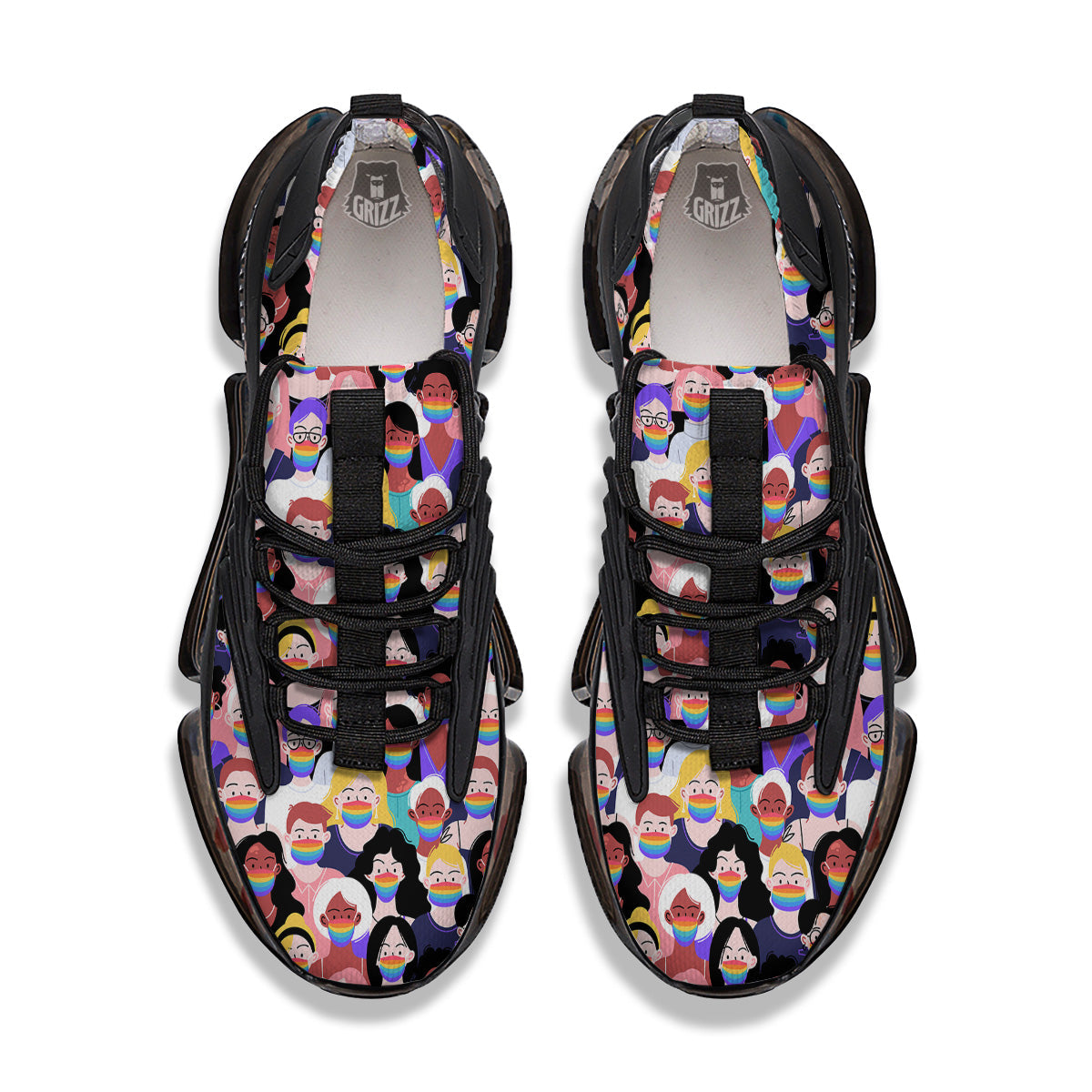 People And Rainbow Face Masks Print Pattern Black Gym Shoes-grizzshop