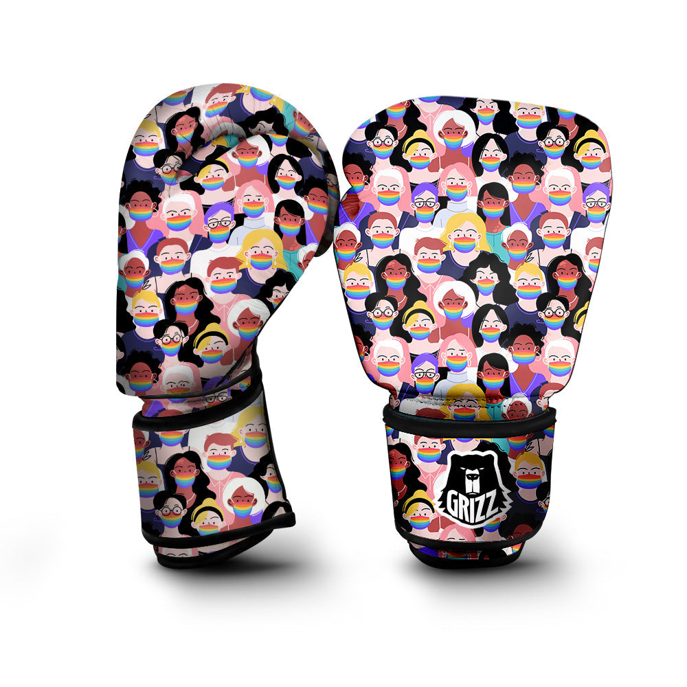 People And Rainbow Face Masks Print Pattern Boxing Gloves-grizzshop