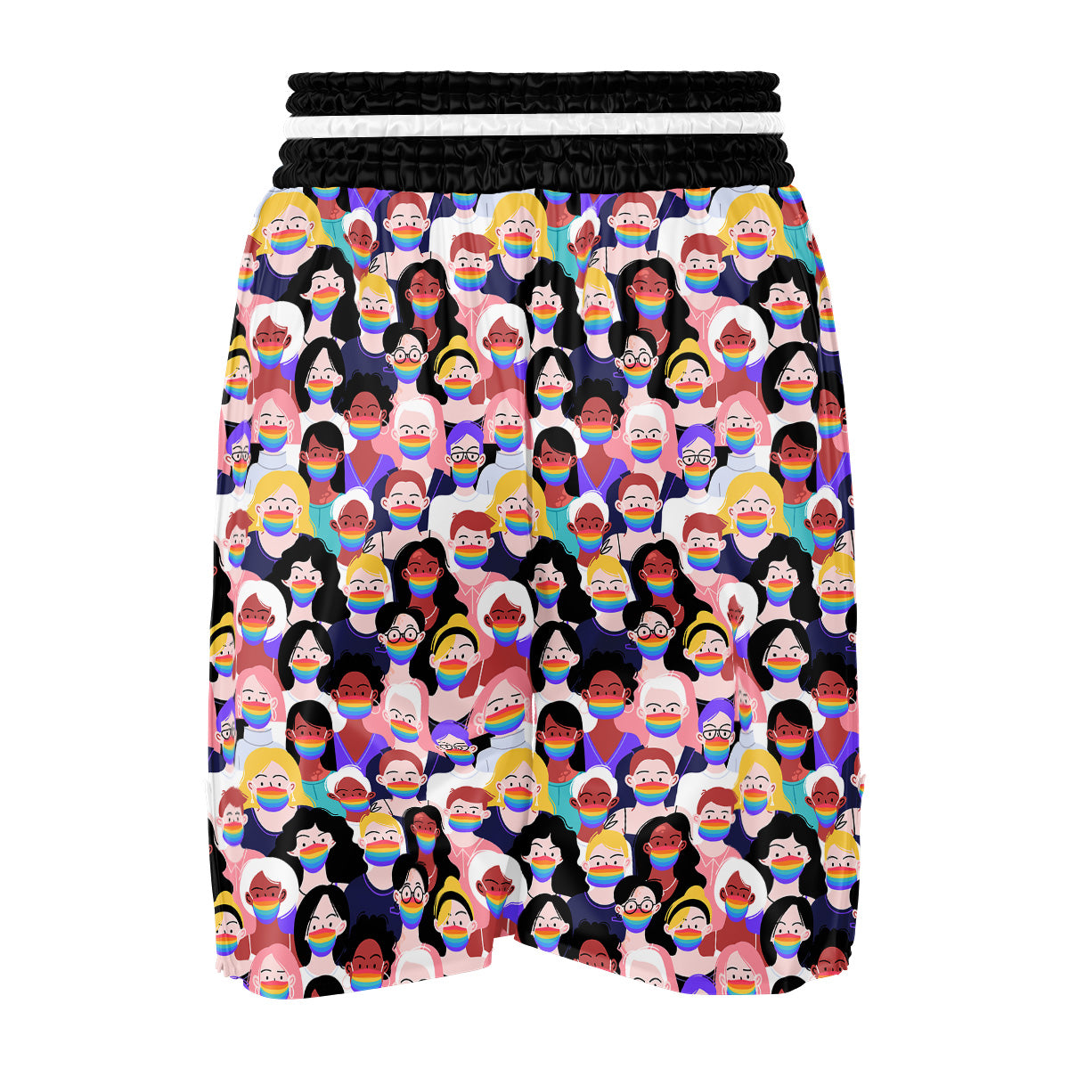 People And Rainbow Face Masks Print Pattern Boxing Shorts-grizzshop