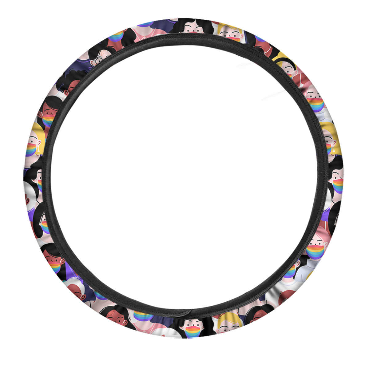 People And Rainbow Face Masks Print Pattern Car Steering Wheel Cover-grizzshop