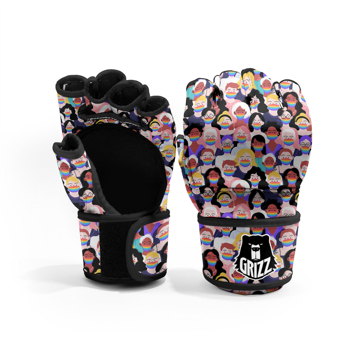 People And Rainbow Face Masks Print Pattern MMA Gloves-grizzshop