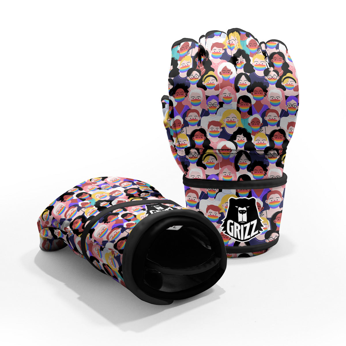 People And Rainbow Face Masks Print Pattern MMA Gloves-grizzshop