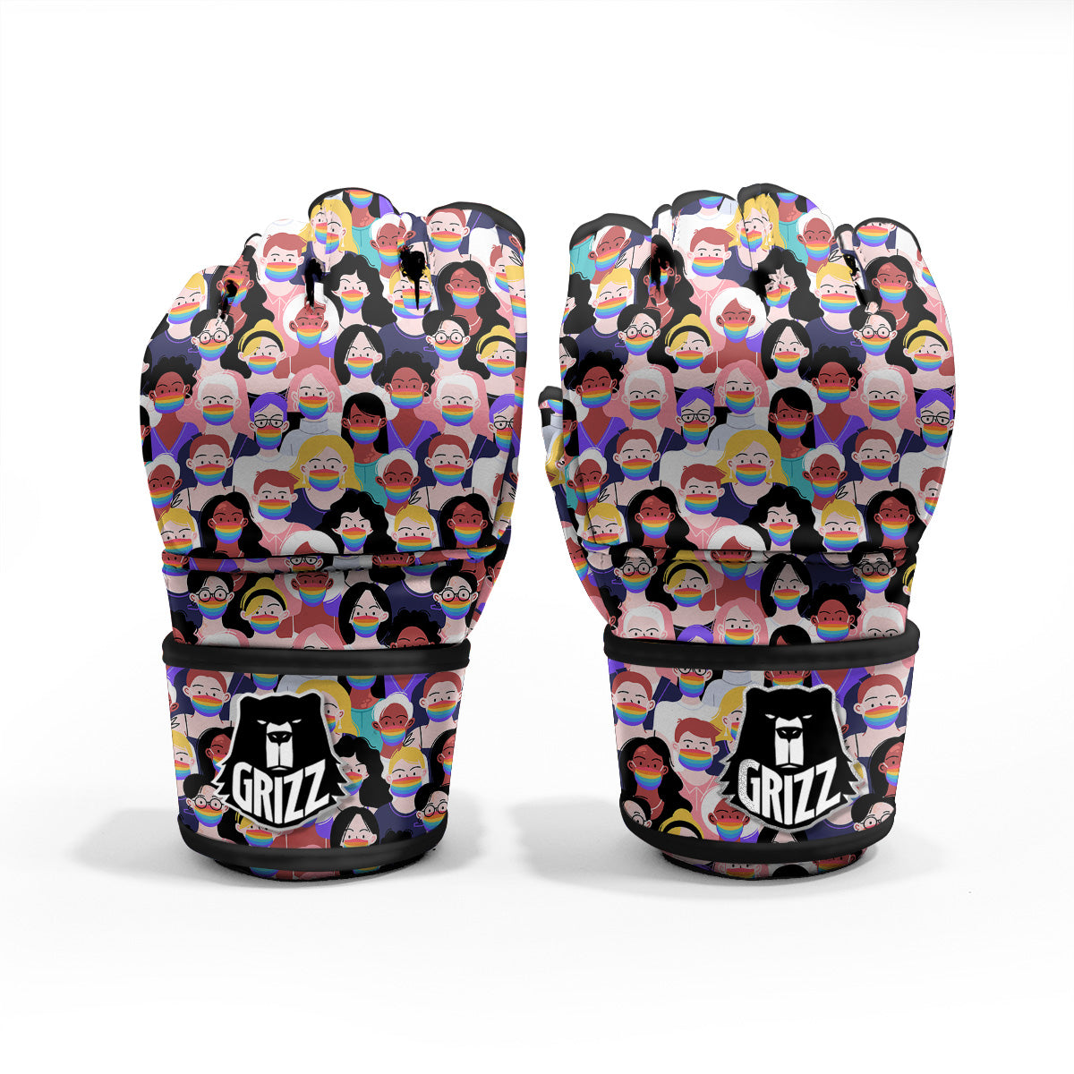 People And Rainbow Face Masks Print Pattern MMA Gloves-grizzshop