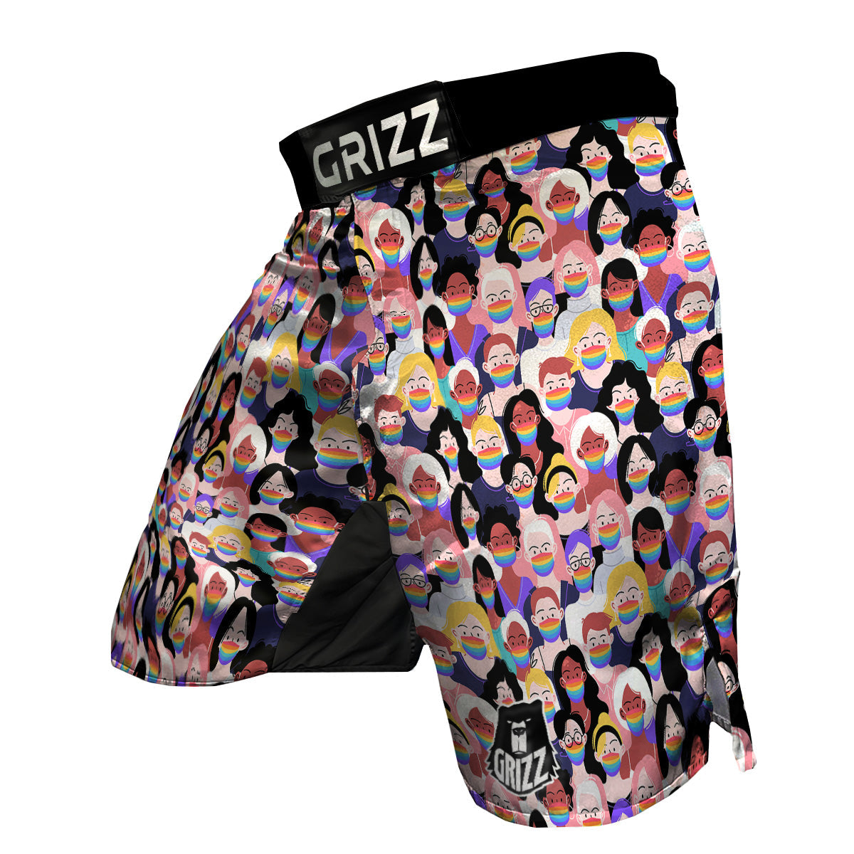 People And Rainbow Face Masks Print Pattern MMA Shorts-grizzshop