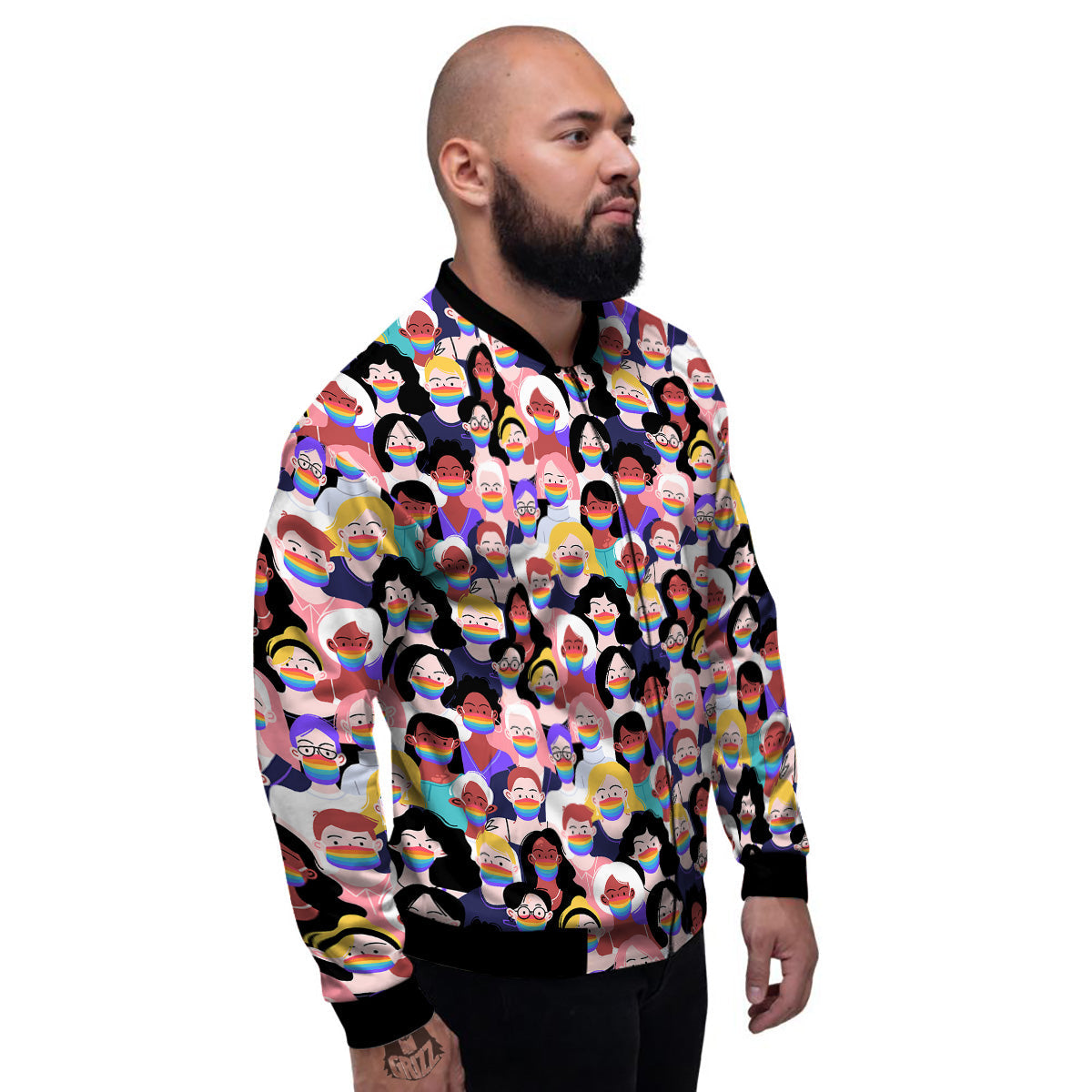 People And Rainbow Face Masks Print Pattern Men's Bomber Jacket-grizzshop