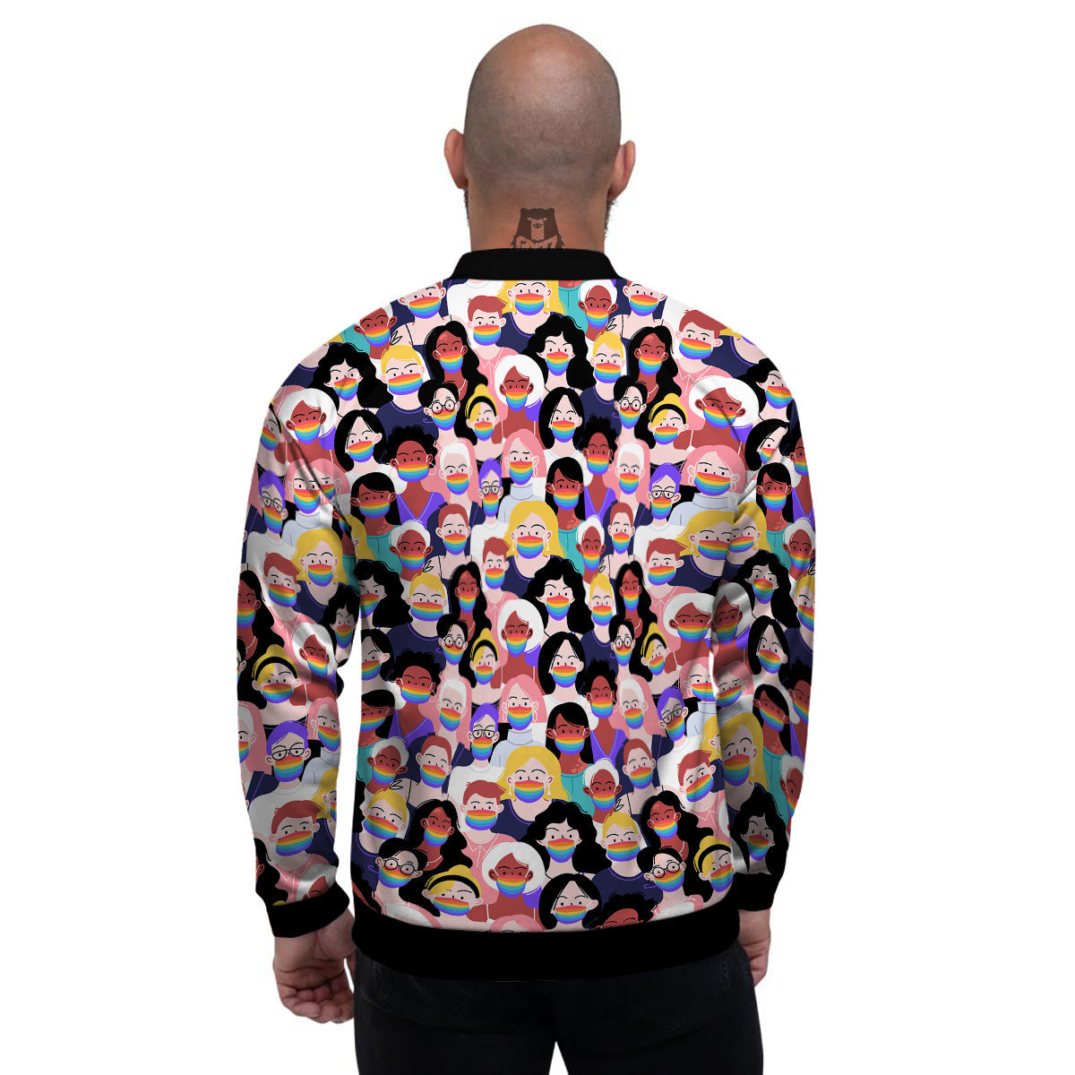People And Rainbow Face Masks Print Pattern Men's Bomber Jacket-grizzshop