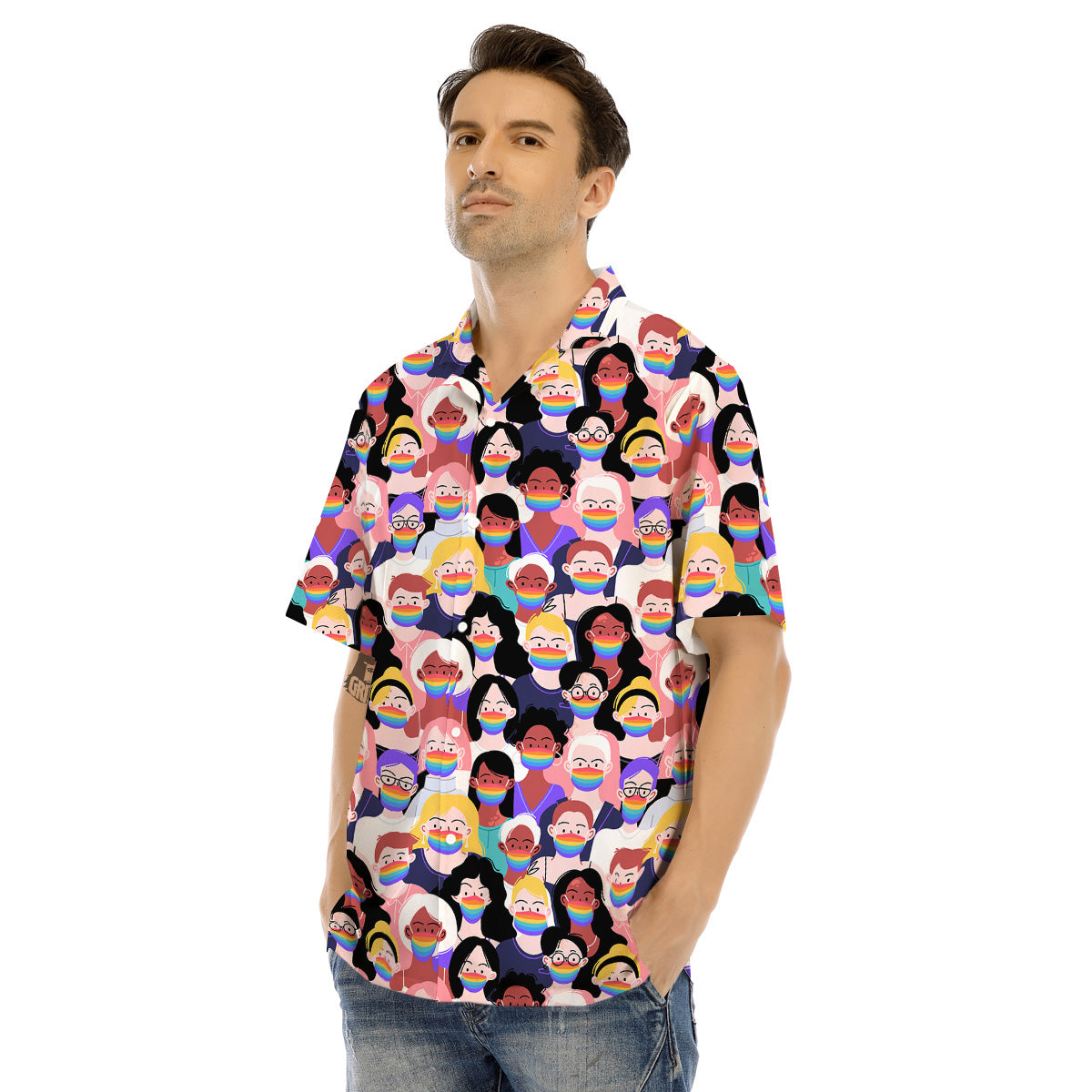 People And Rainbow Face Masks Print Pattern Men's Hawaiian Shirt-grizzshop