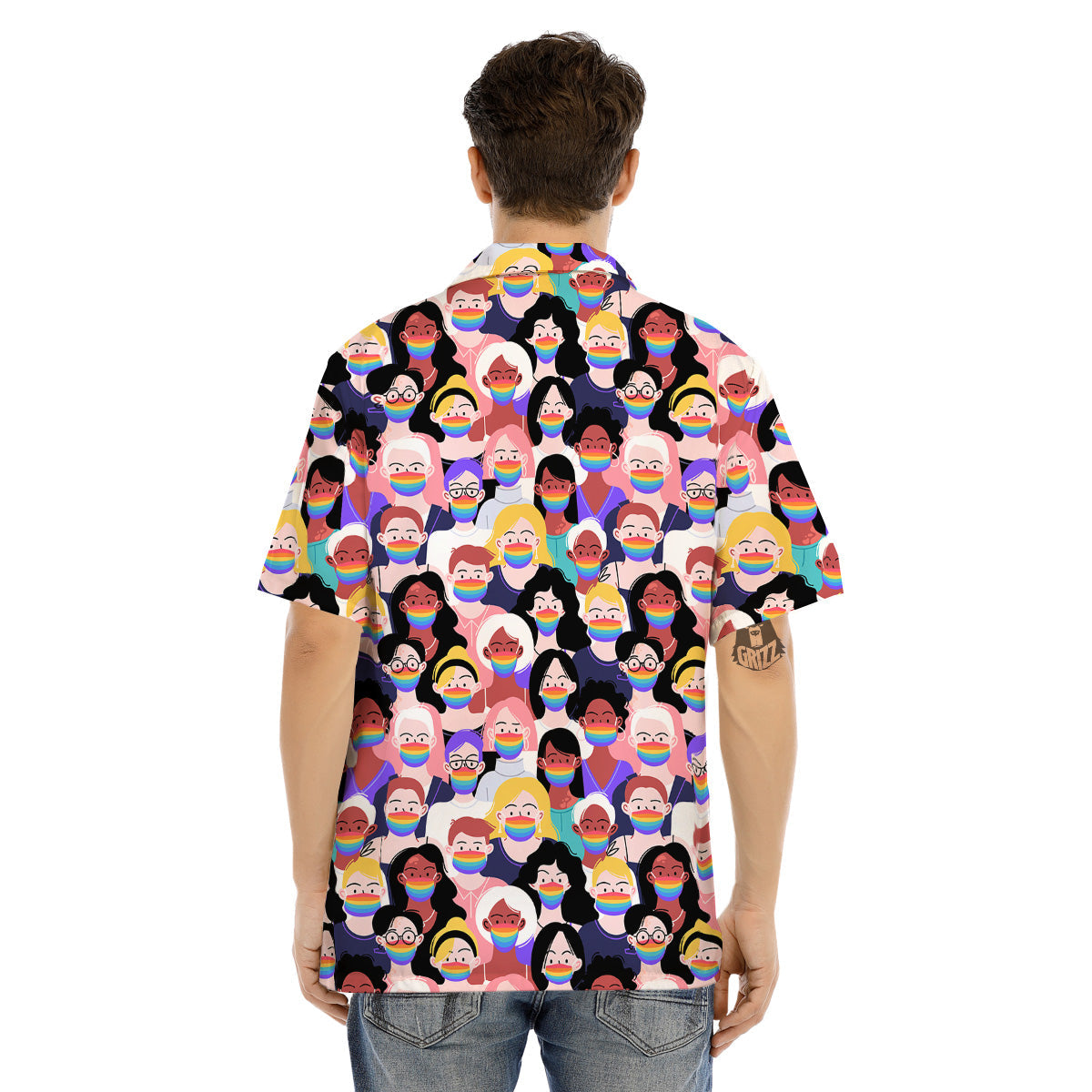 People And Rainbow Face Masks Print Pattern Men's Hawaiian Shirt-grizzshop