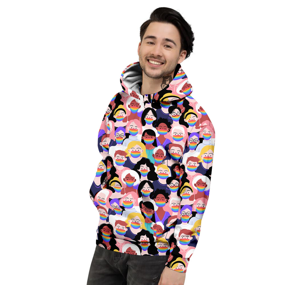 People And Rainbow Face Masks Print Pattern Men's Hoodie-grizzshop