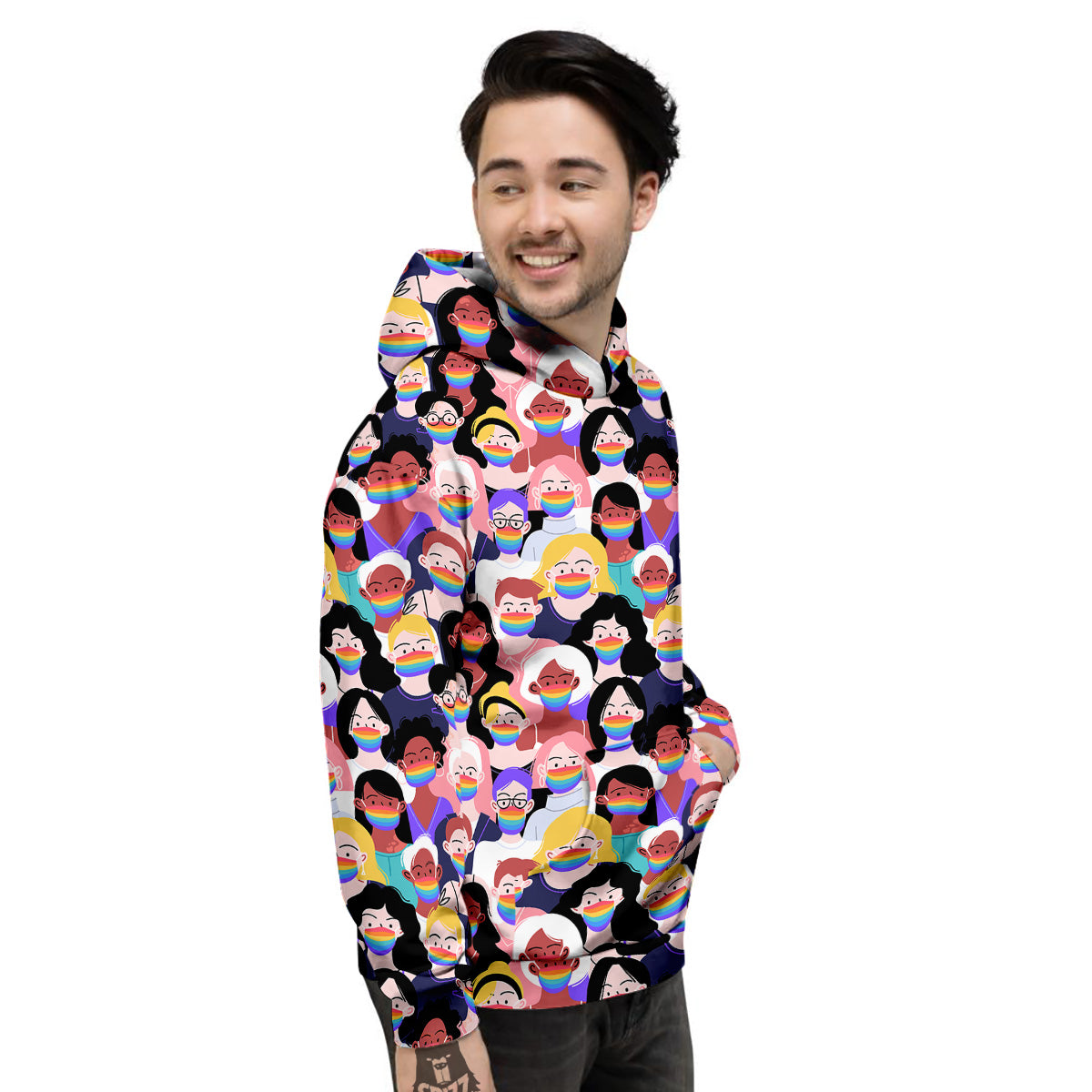 People And Rainbow Face Masks Print Pattern Men's Hoodie-grizzshop