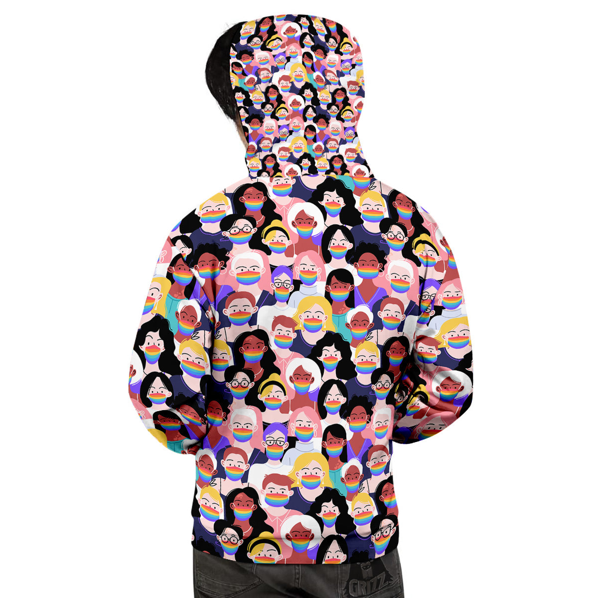 People And Rainbow Face Masks Print Pattern Men's Hoodie-grizzshop