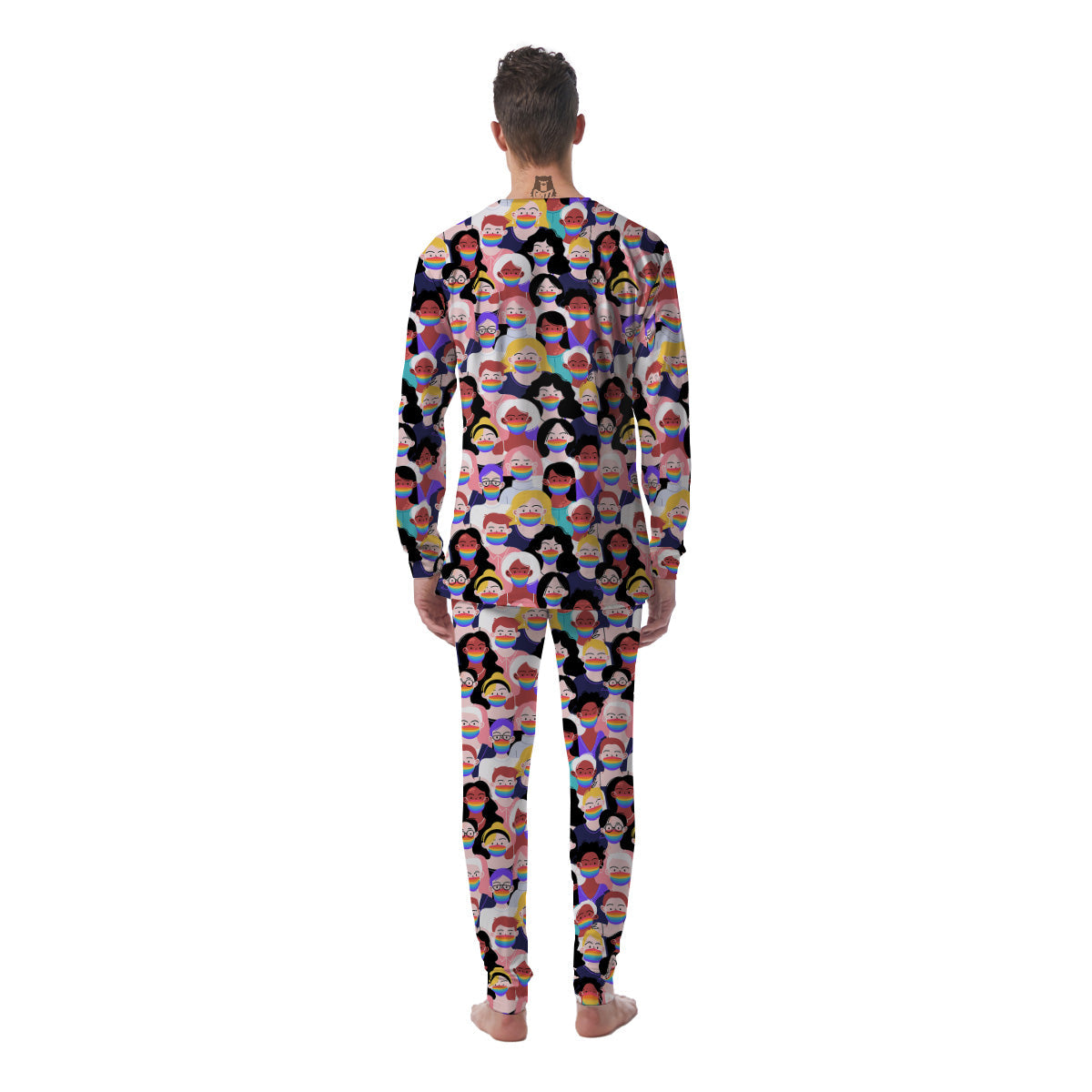 People And Rainbow Face Masks Print Pattern Men's Pajamas-grizzshop