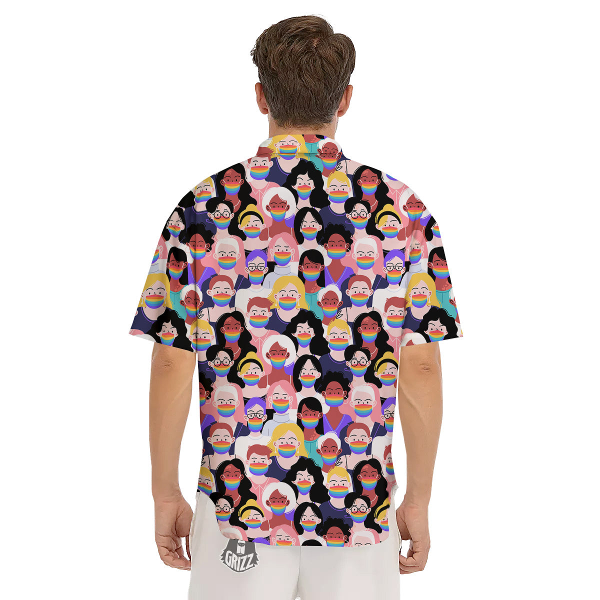 People And Rainbow Face Masks Print Pattern Men's Short Sleeve Shirts-grizzshop