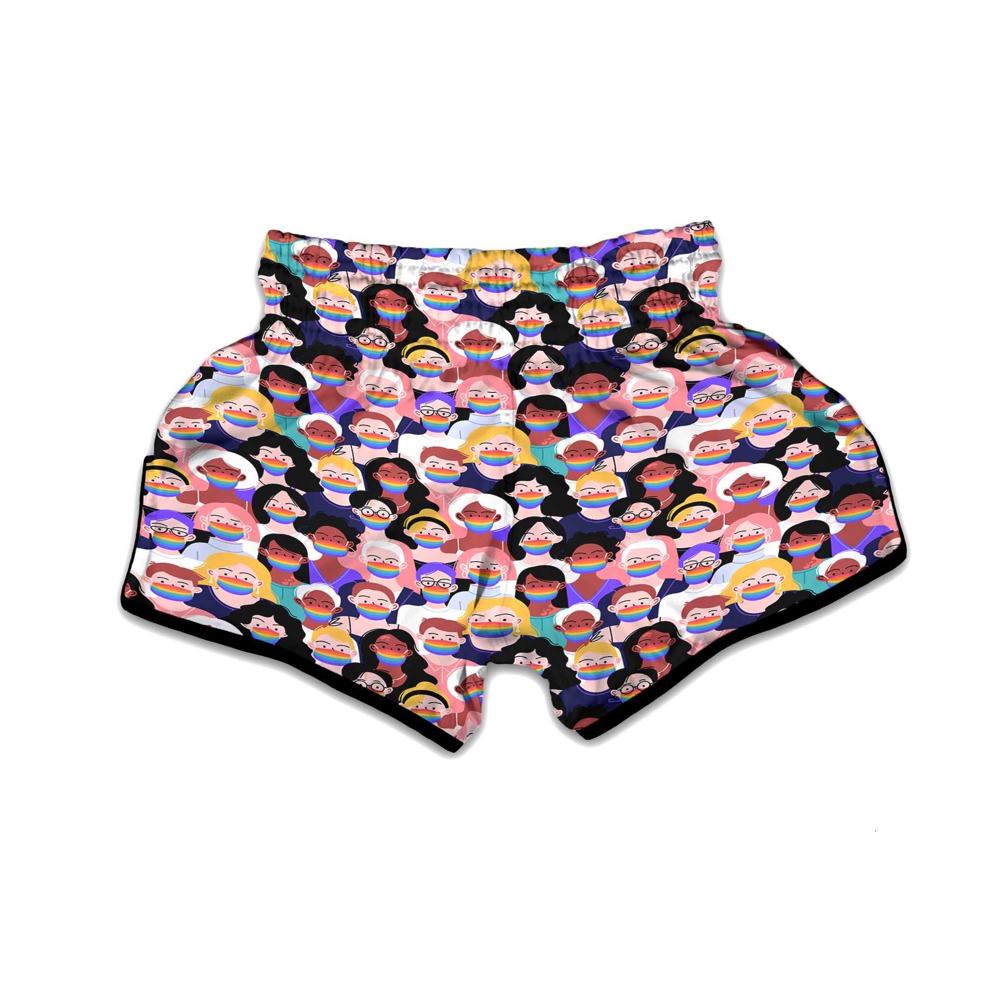 People And Rainbow Face Masks Print Pattern Muay Thai Boxing Shorts-grizzshop
