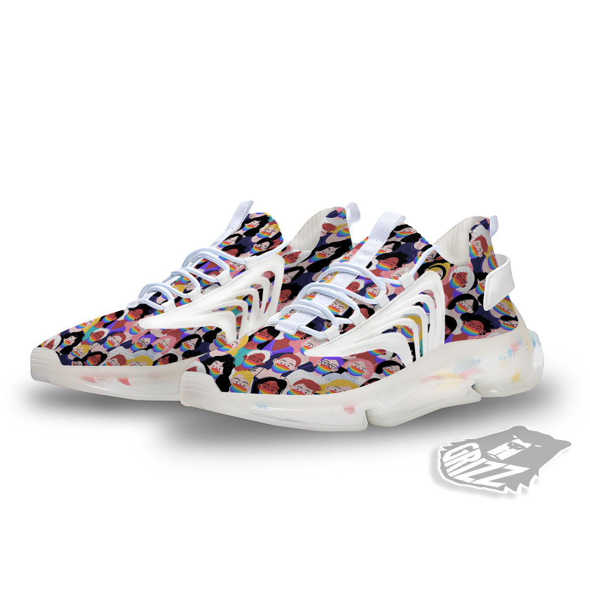 People And Rainbow Face Masks Print Pattern White Gym Shoes-grizzshop