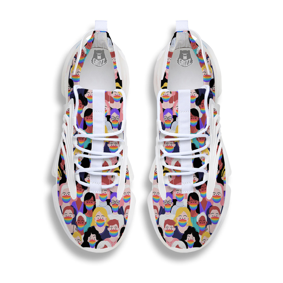 People And Rainbow Face Masks Print Pattern White Gym Shoes-grizzshop