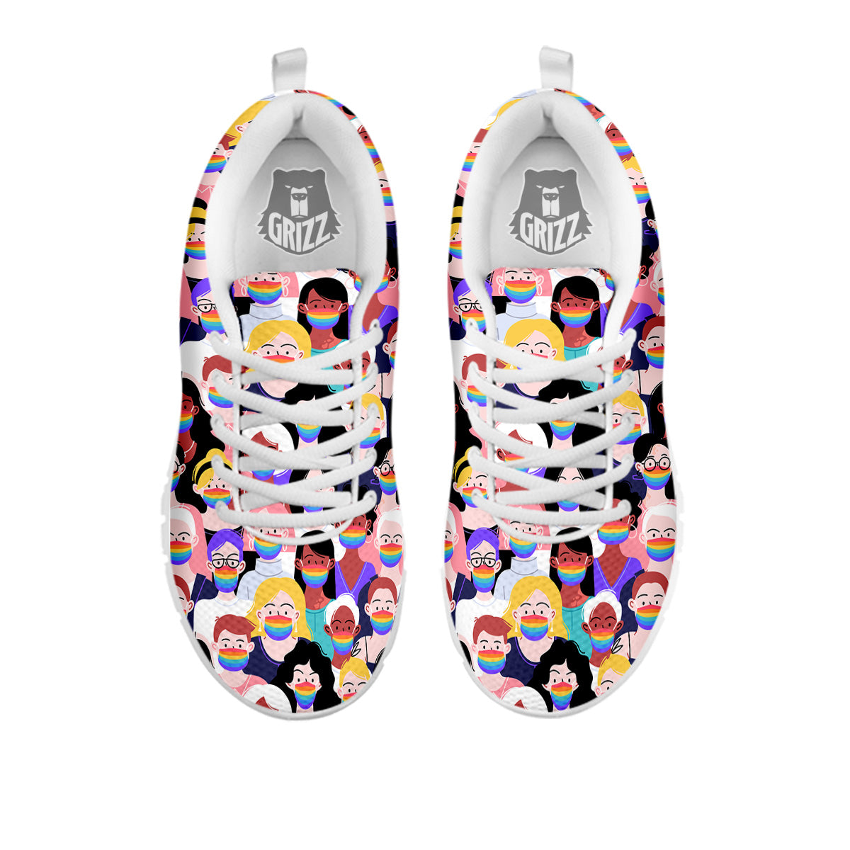 People And Rainbow Face Masks Print Pattern White Sneaker-grizzshop