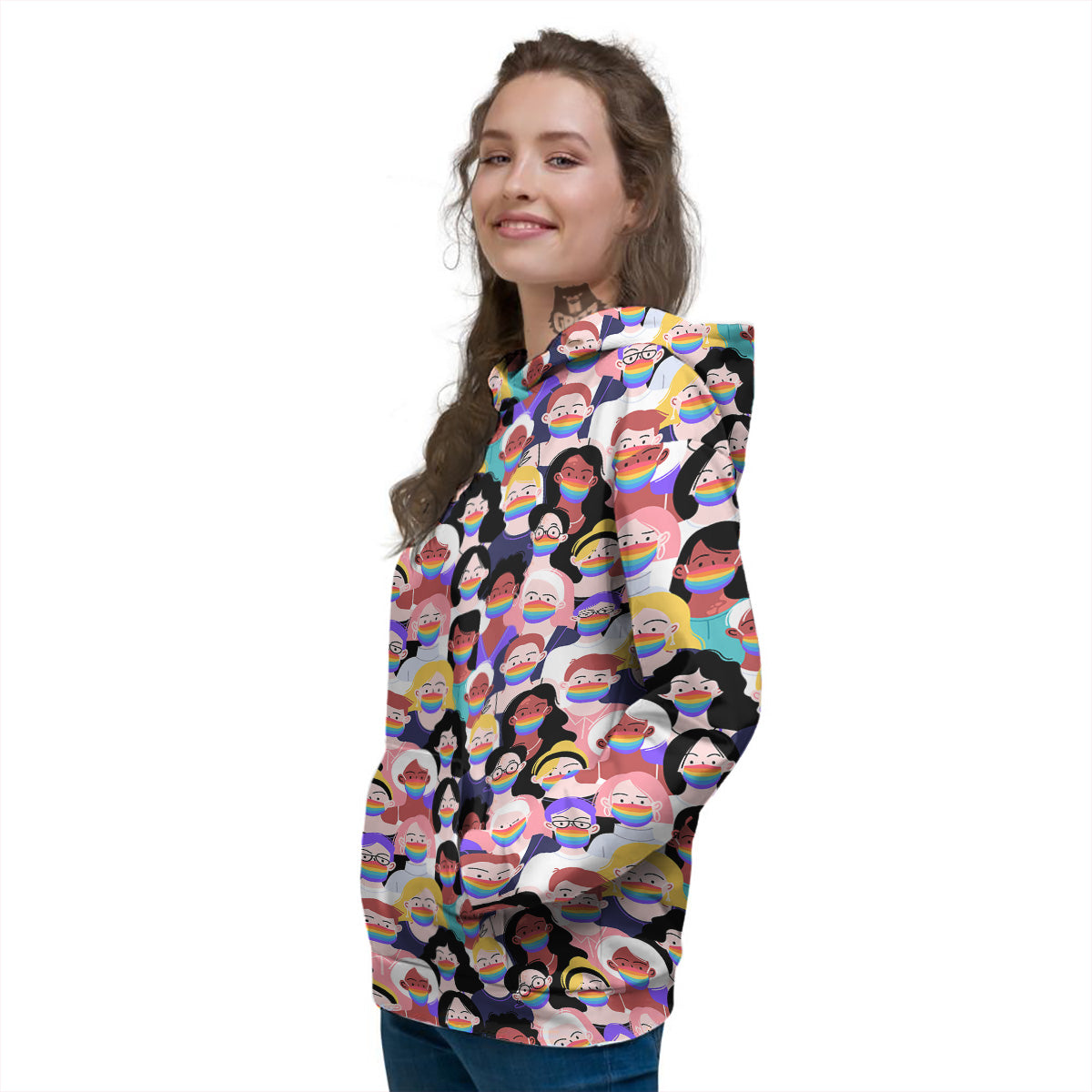 People And Rainbow Face Masks Print Pattern Women's Hoodie-grizzshop