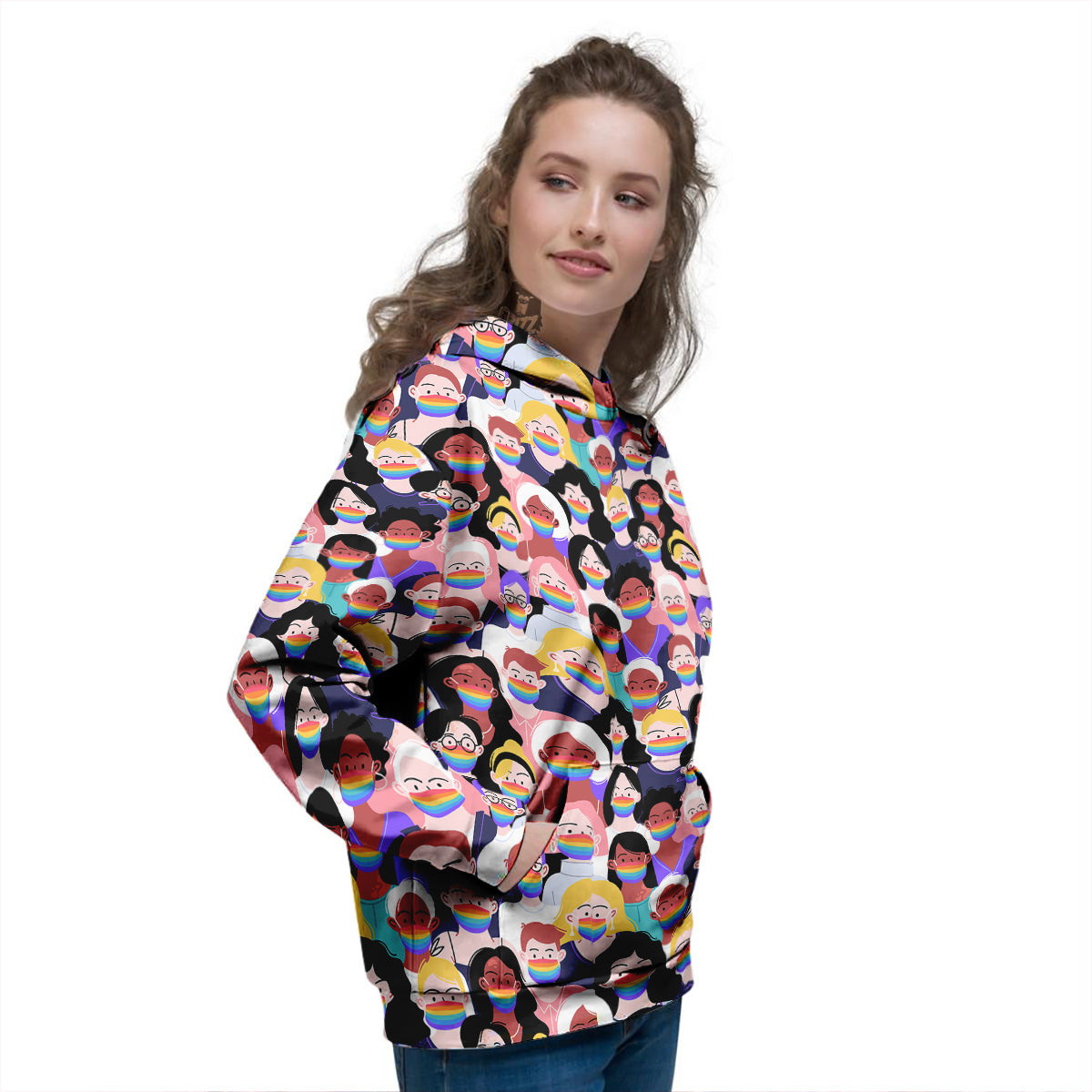 People And Rainbow Face Masks Print Pattern Women's Hoodie-grizzshop