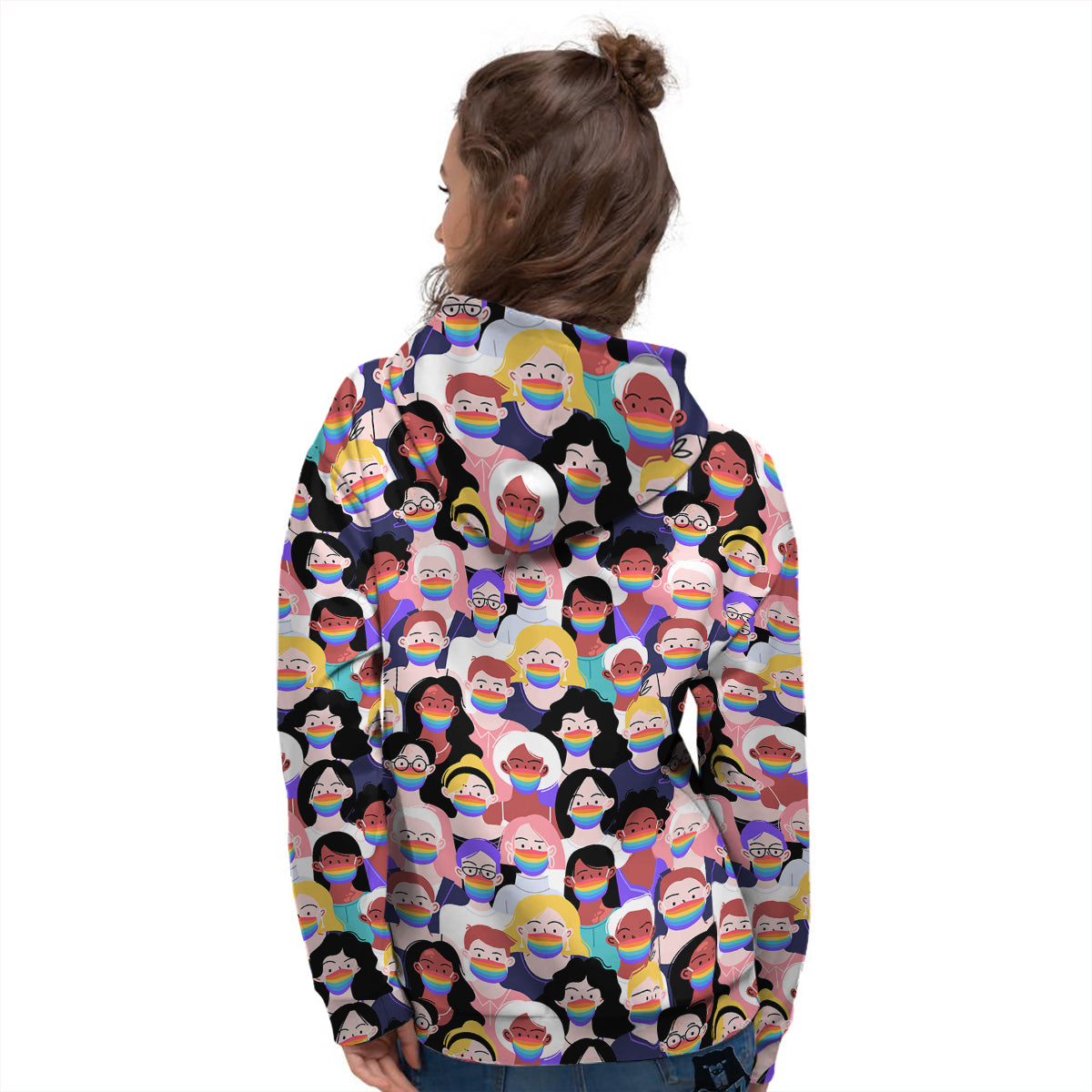 People And Rainbow Face Masks Print Pattern Women's Hoodie-grizzshop