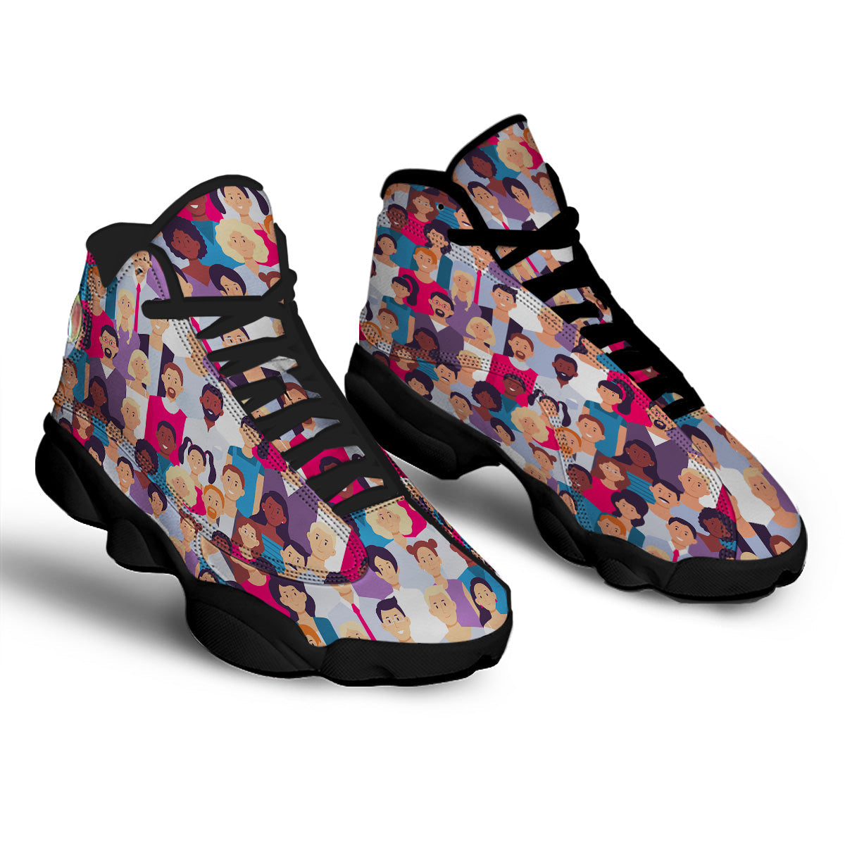 People Smile Colorful Print Pattern Black Basketball Shoes-grizzshop