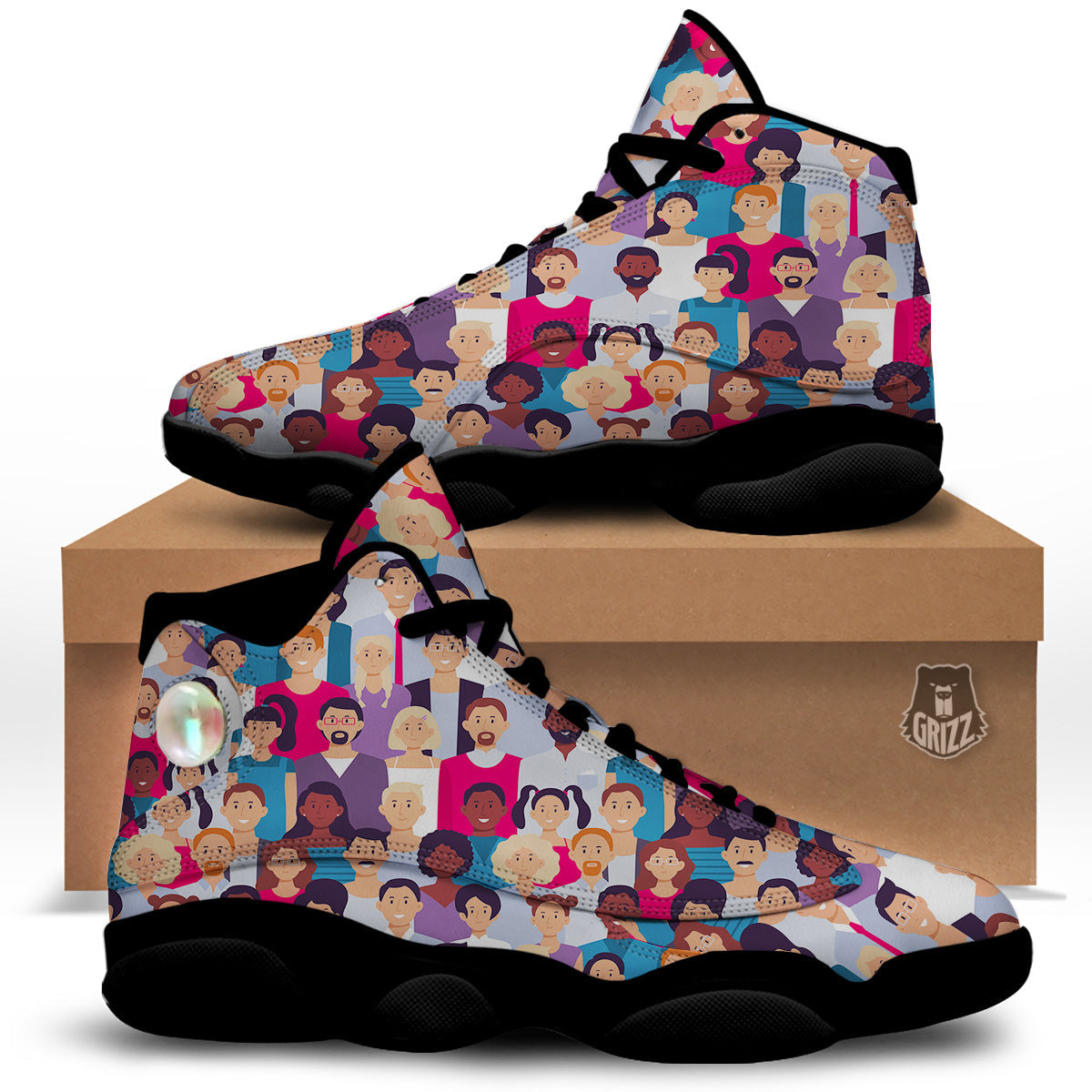 People Smile Colorful Print Pattern Black Basketball Shoes-grizzshop