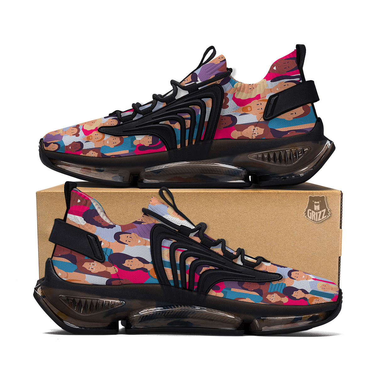 People Smile Colorful Print Pattern Black Gym Shoes-grizzshop