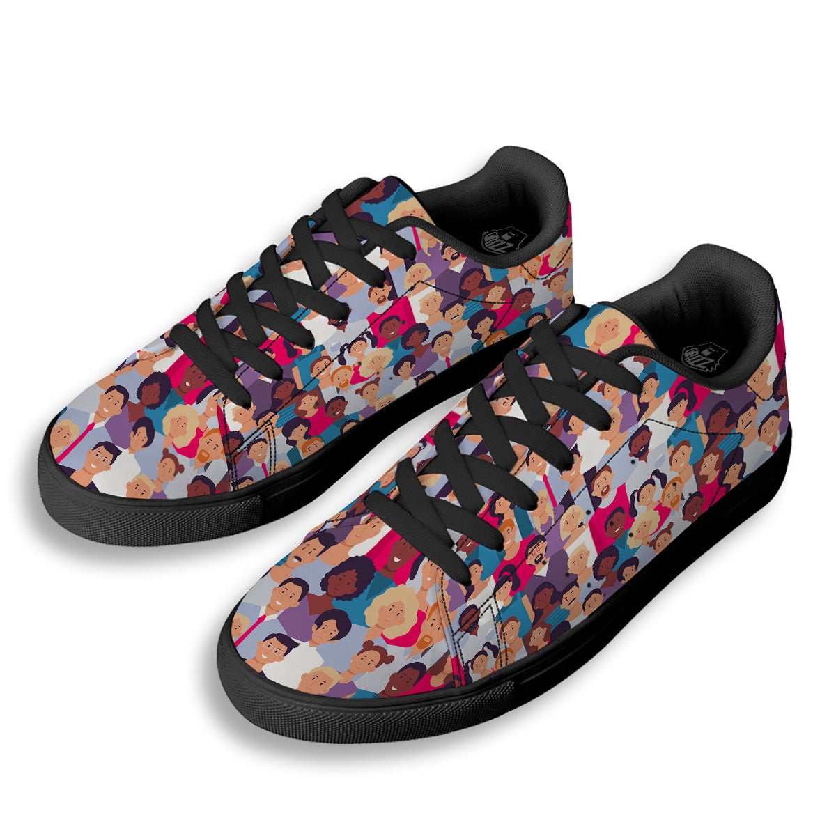 People Smile Colorful Print Pattern Black Low Top Sneakers-grizzshop
