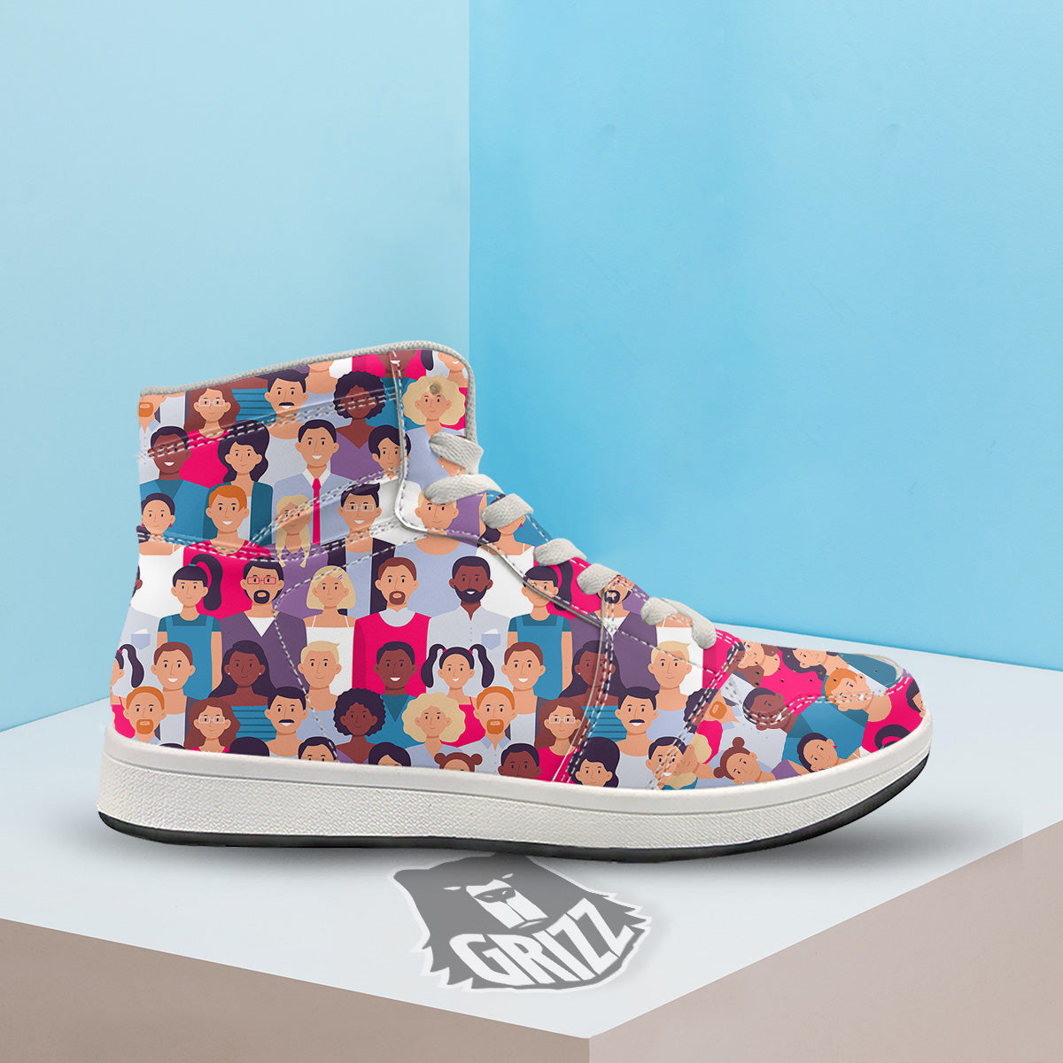 People Smile Colorful Print Pattern High Top Sneakers-grizzshop