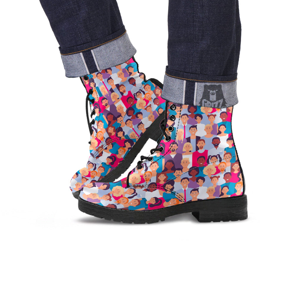 People Smile Colorful Print Pattern Leather Boots-grizzshop