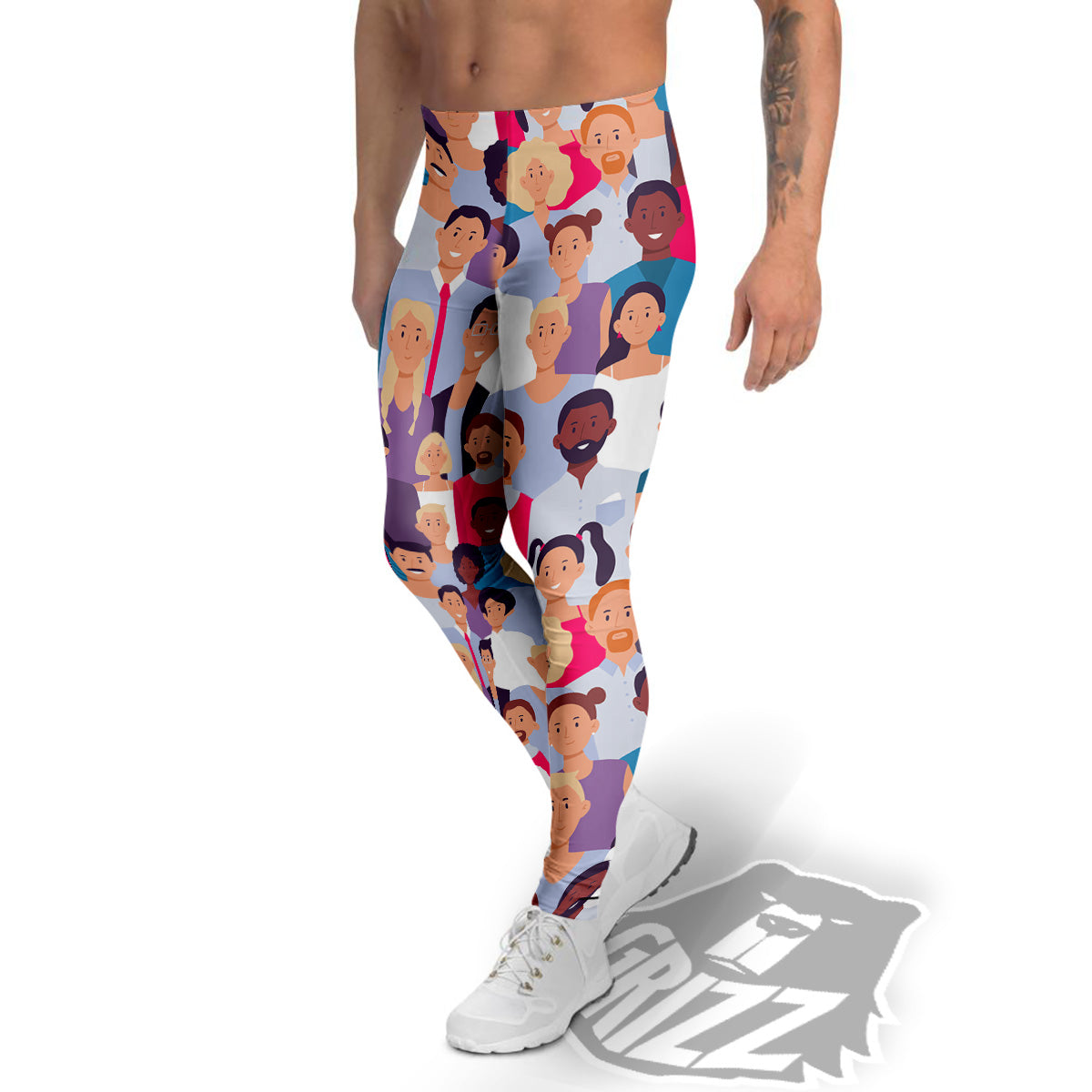 People Smile Colorful Print Pattern Men's Leggings-grizzshop