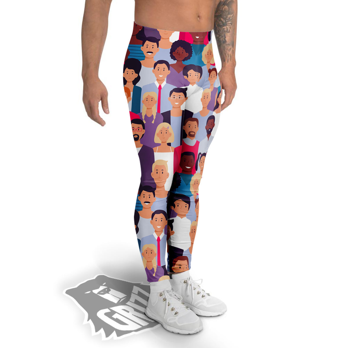 People Smile Colorful Print Pattern Men's Leggings-grizzshop