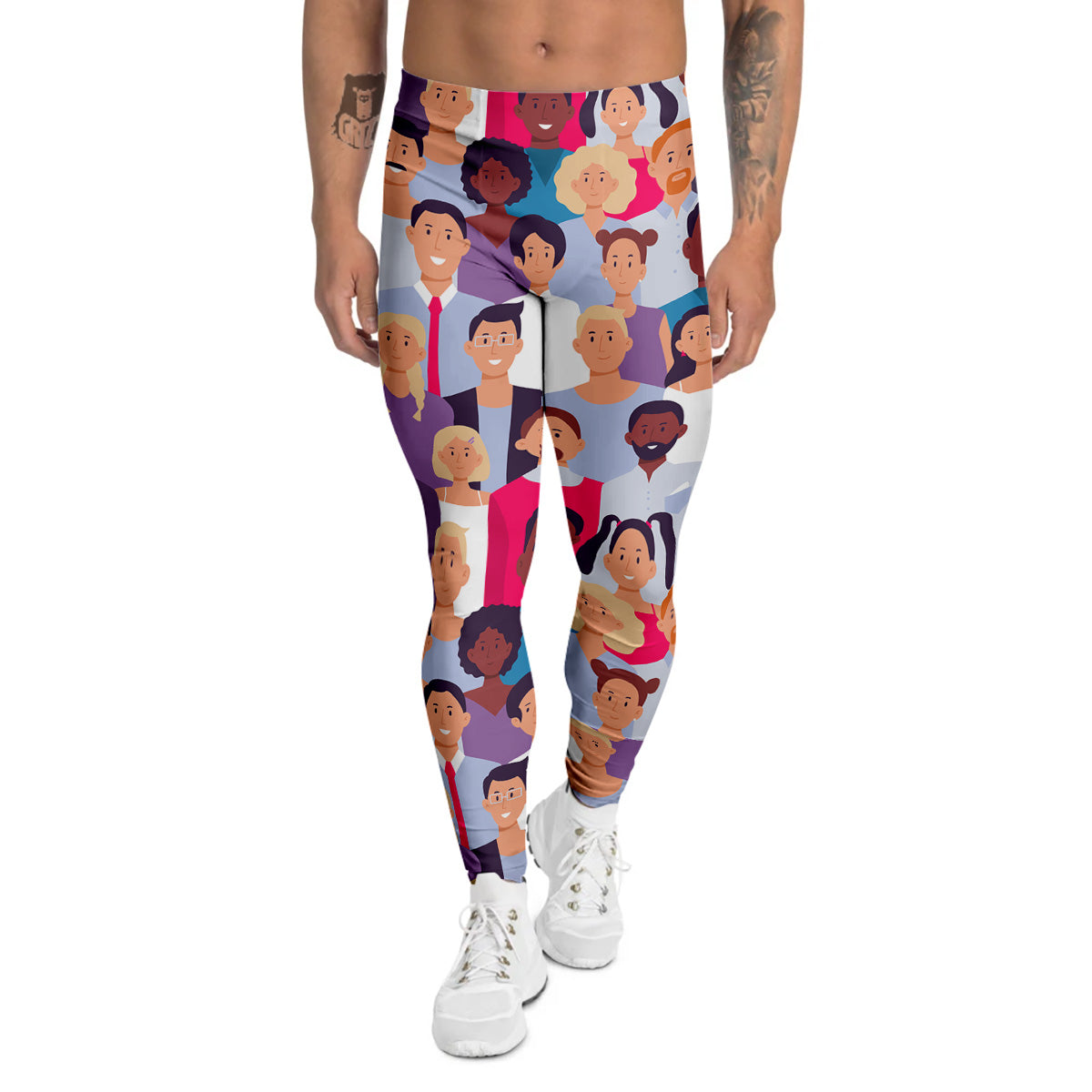 People Smile Colorful Print Pattern Men's Leggings-grizzshop