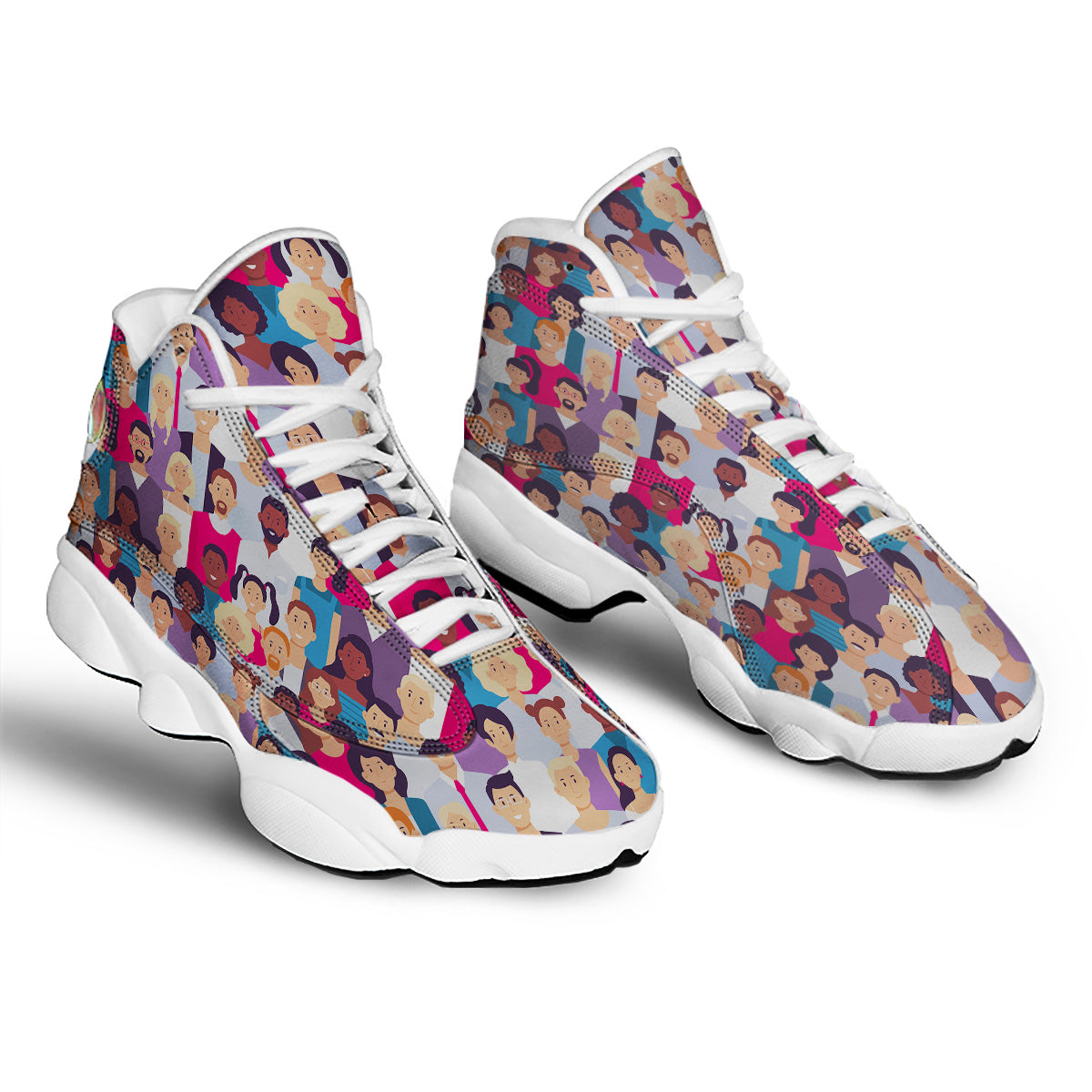 People Smile Colorful Print Pattern White Basketball Shoes-grizzshop