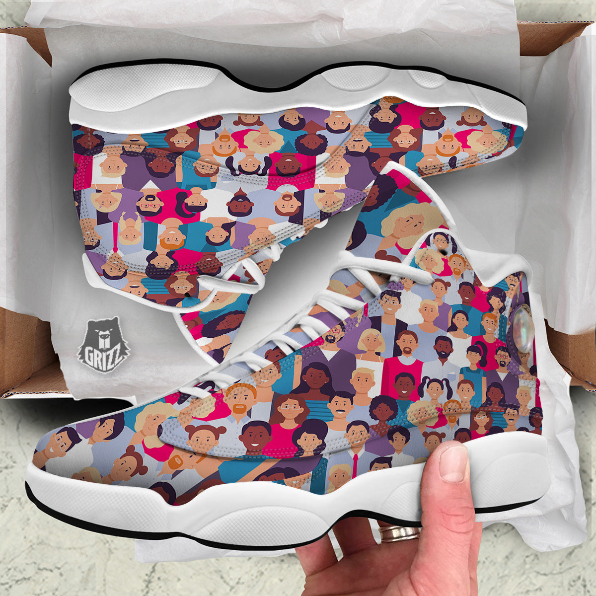 People Smile Colorful Print Pattern White Basketball Shoes-grizzshop