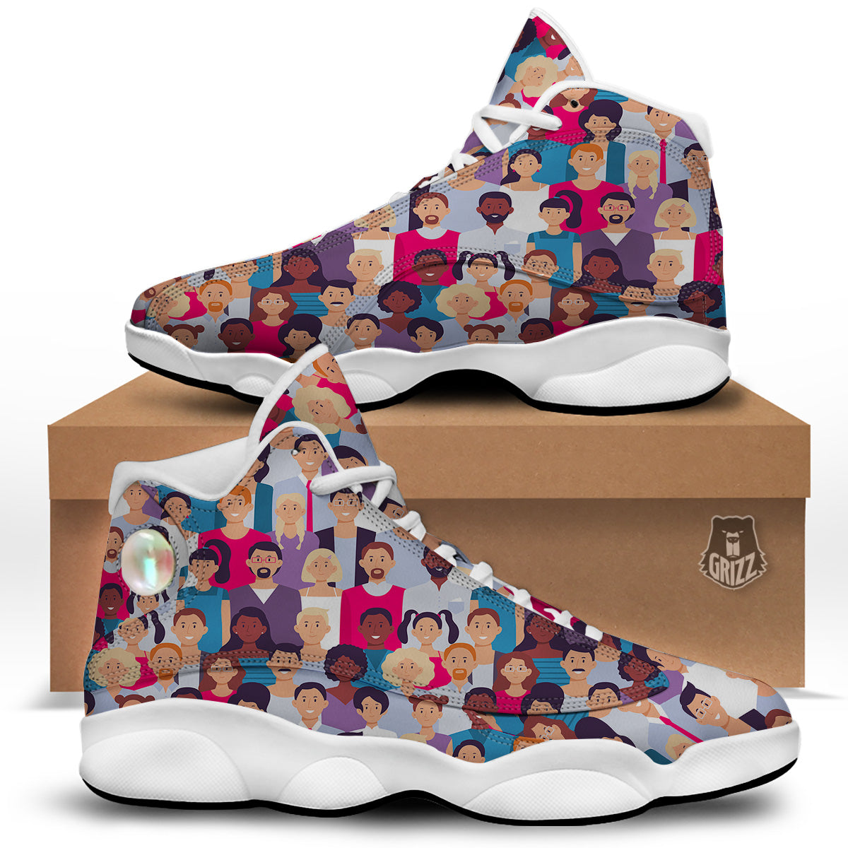 People Smile Colorful Print Pattern White Basketball Shoes-grizzshop