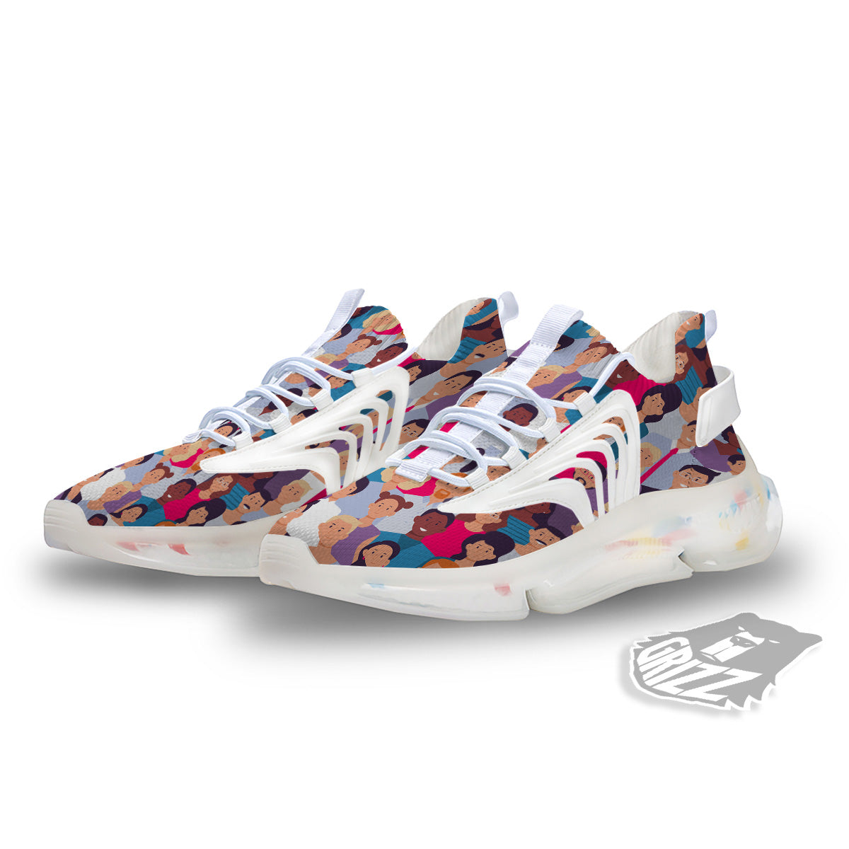 People Smile Colorful Print Pattern White Gym Shoes-grizzshop