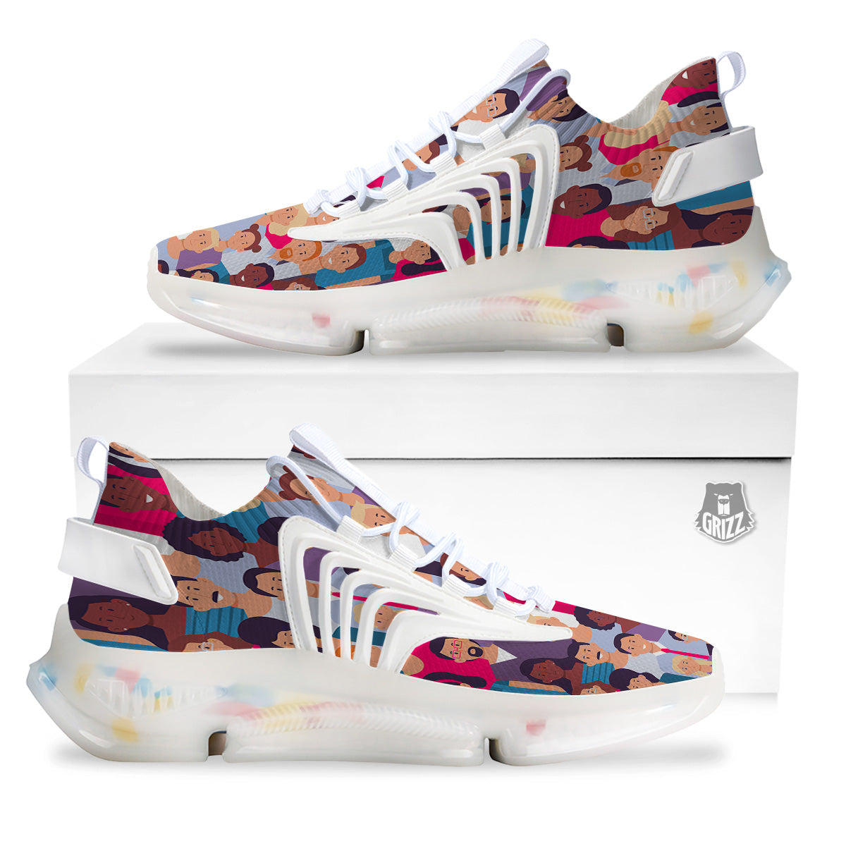 People Smile Colorful Print Pattern White Gym Shoes-grizzshop